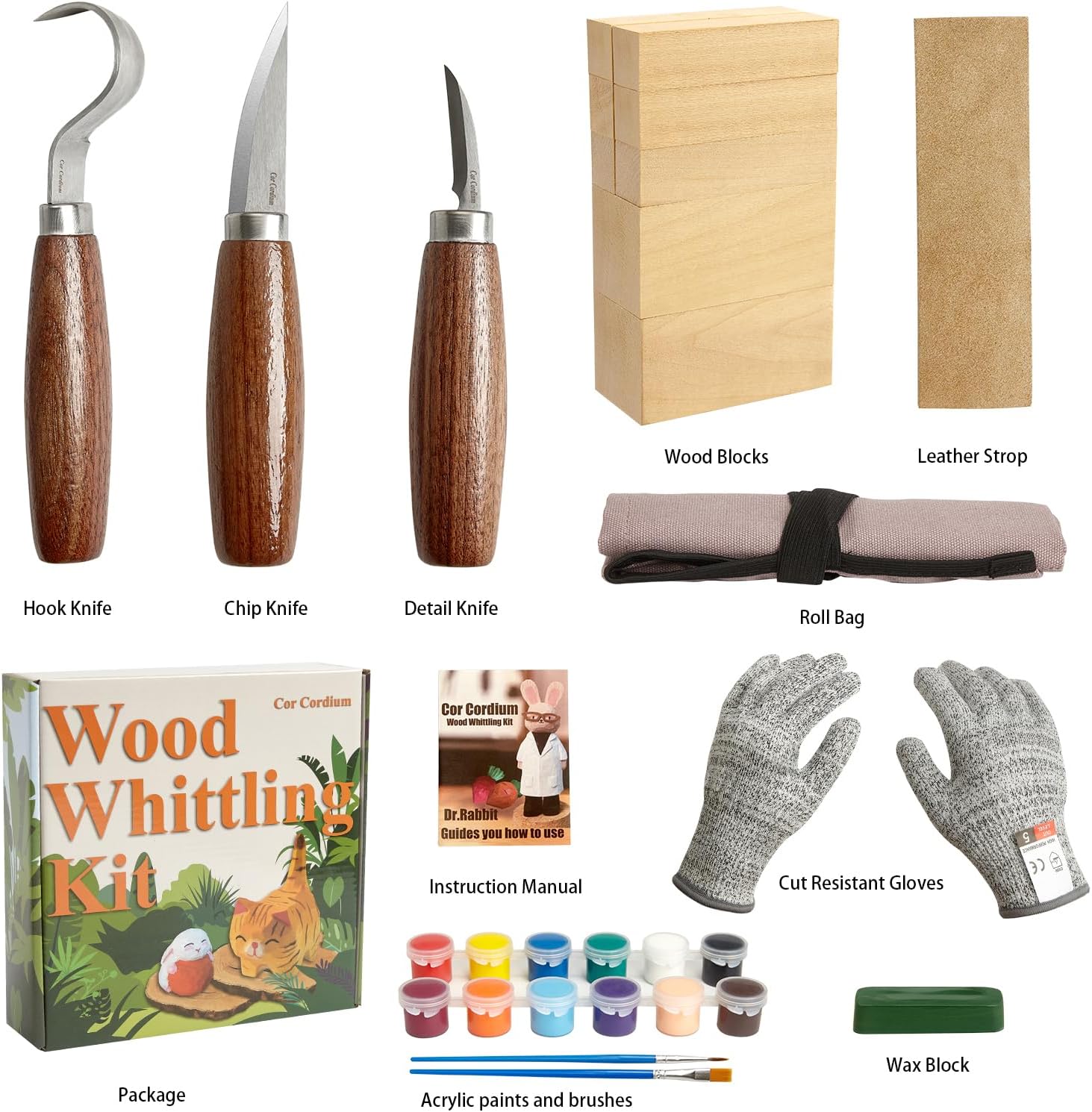 Wood Whittling Knifes with Basswood Carving Blocks Kits Set for Adults and Kids Beginners, Crafts Wood Carving Tools with Gift Box, Widdling Kit for Wood Working