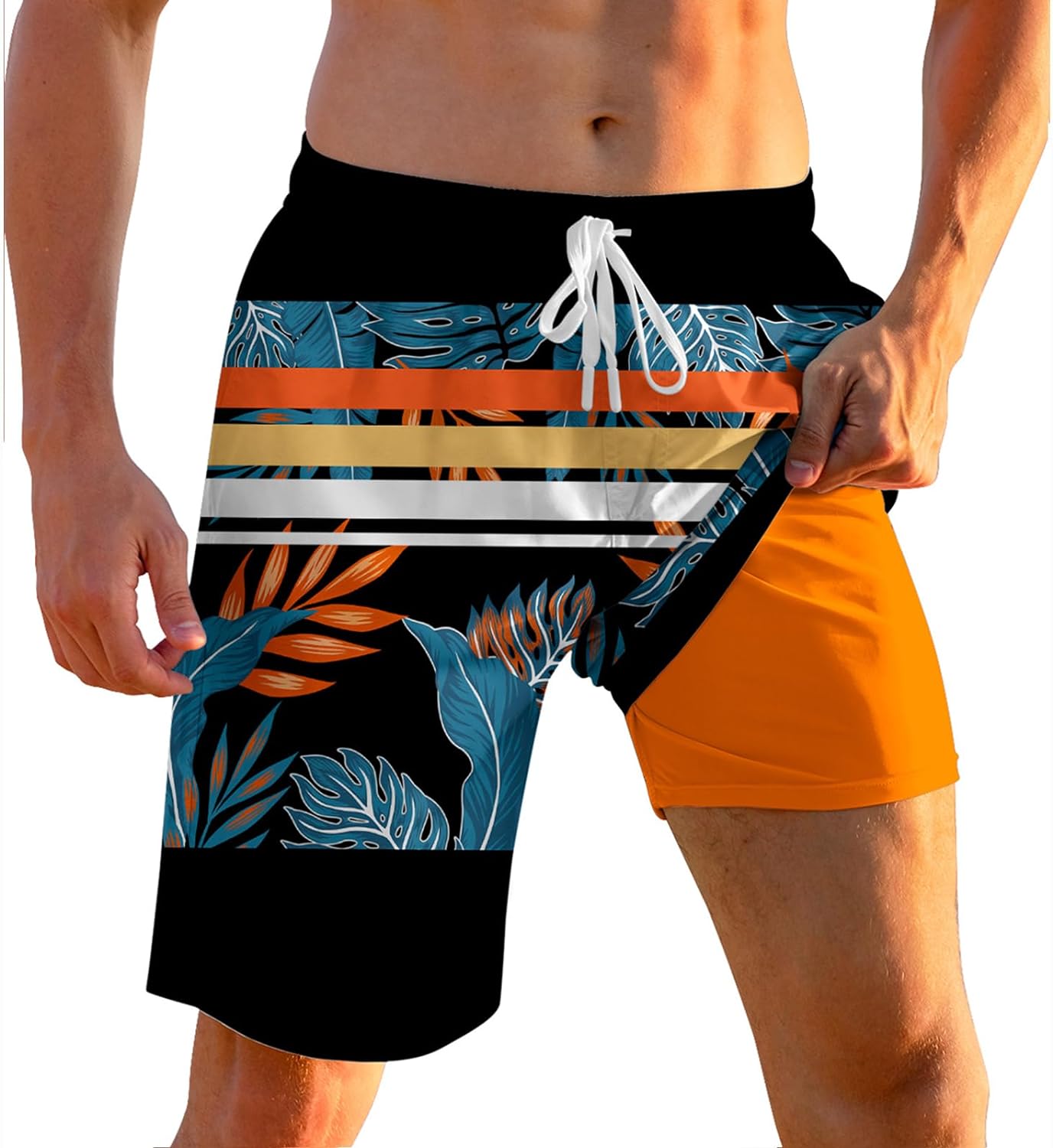 Cozople Mens Swim Trunks with Compression Liner 9 inch Bathing Suit Quick Dry Swim Board Shorts Swimwear