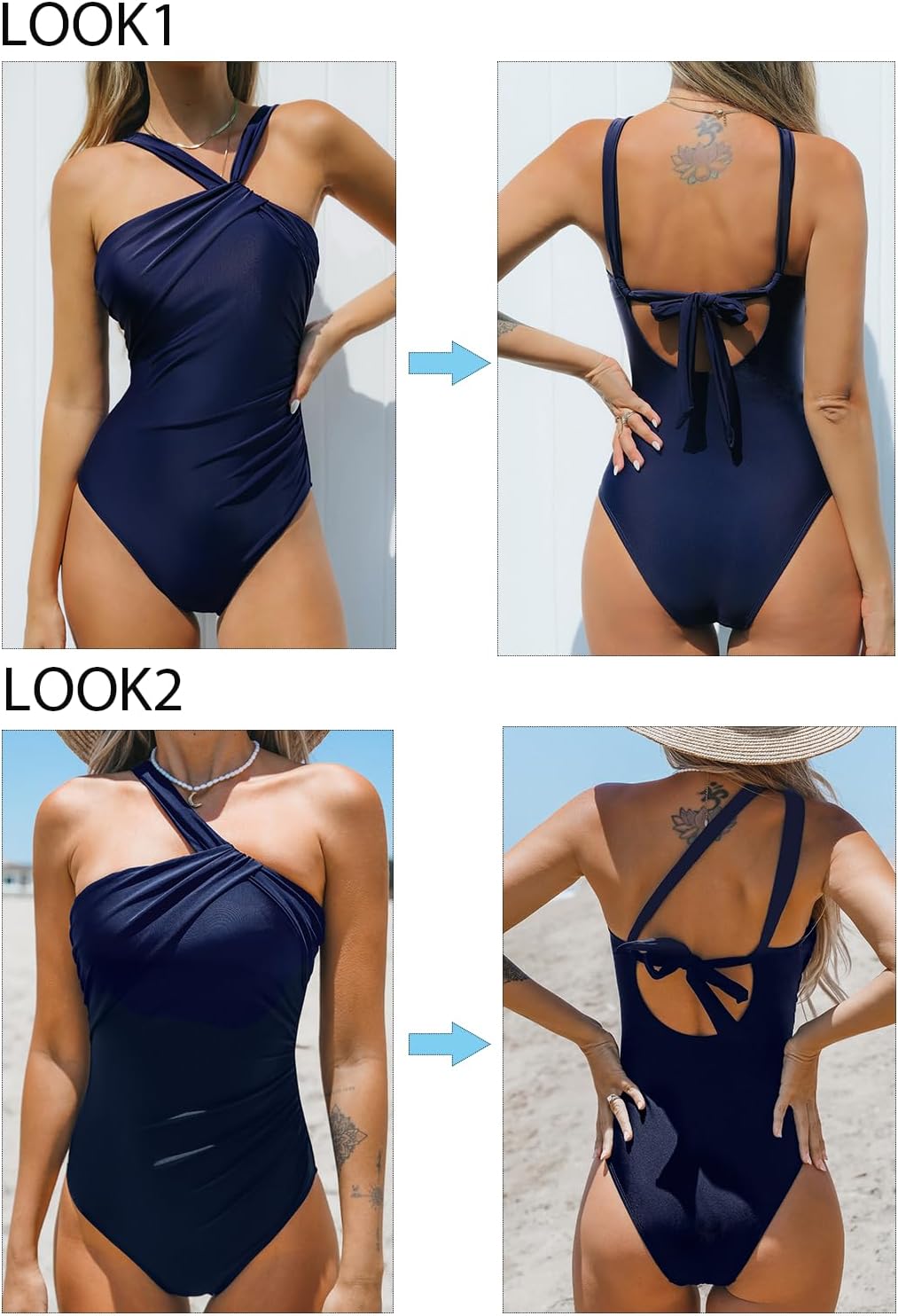 CUPSHE Women's One Piece Swimsuits Ruched Bathing Suit Tummy Control Back Tie Mutiple Ways Wearing