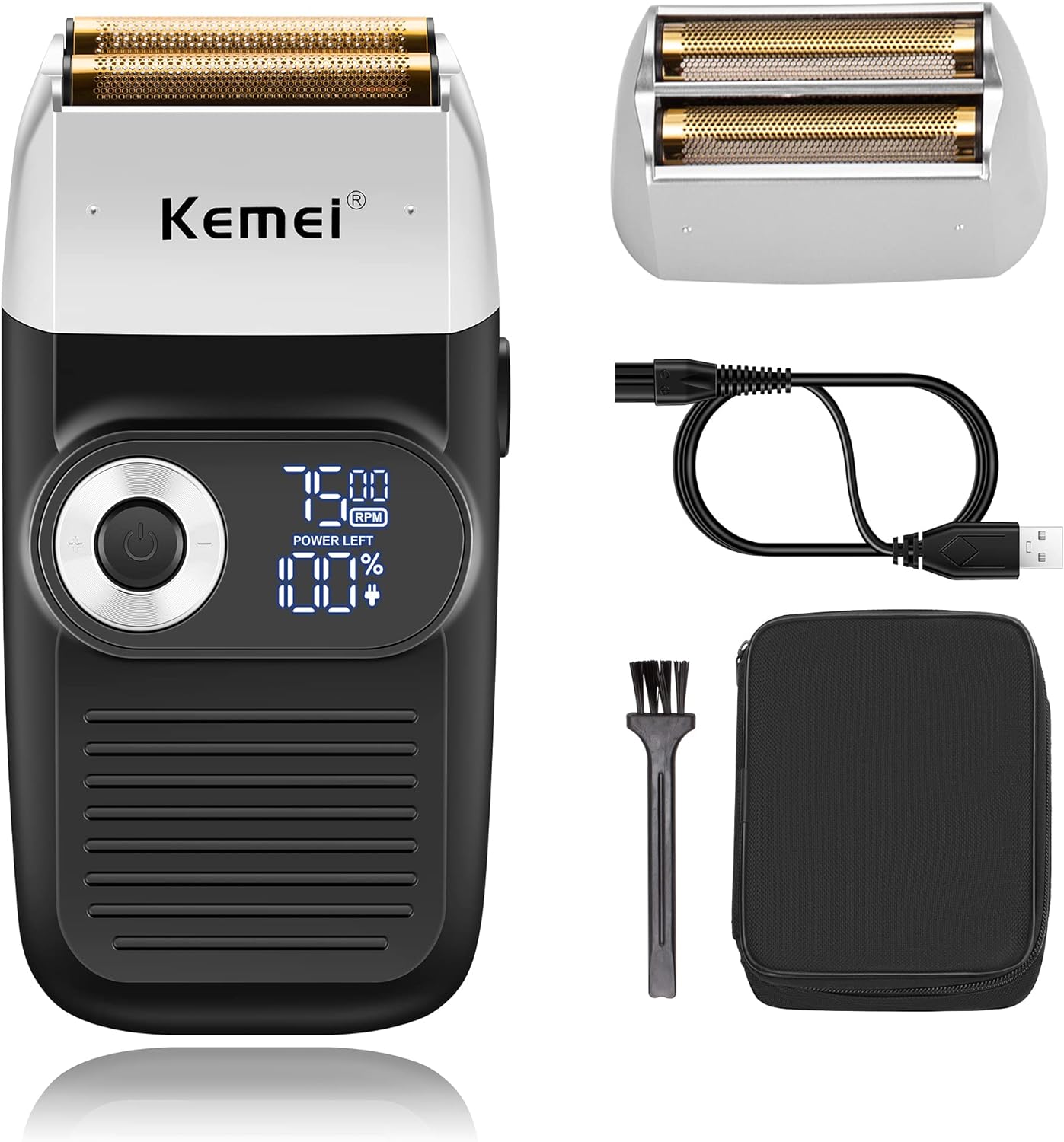 Kemei Foil Professional Electric Shaver for Men Razor with Bald Trimmer Cordless Shavers Rechargeble LED Display 2 in 1, Father Day Gifts