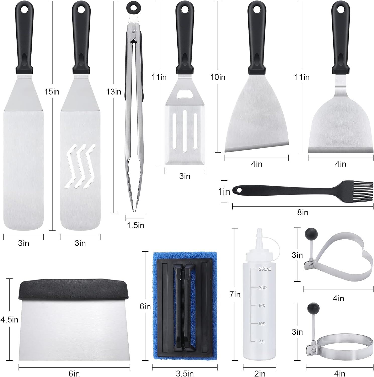 Blackstone Griddle Accessories Kit,16pcs Flat Top Grill Accessories Set for Blackstone and Camp Chef with Spatula,Scraper,Griddle Cleaning Kit &Carry Bag,Great for Outdoor BBQ & Teppanyaki and Camping