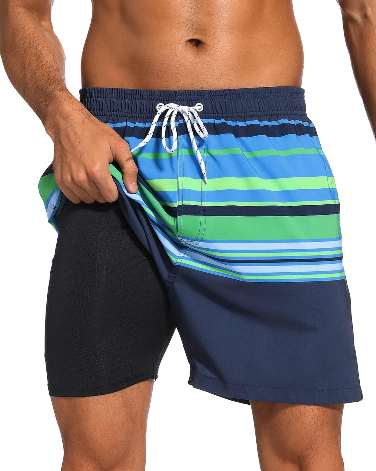 SILKWORLD Quick Dry Mens Swimming Trunks with Compression Liner Bathing Suit Swim Shorts with Zip Pockets