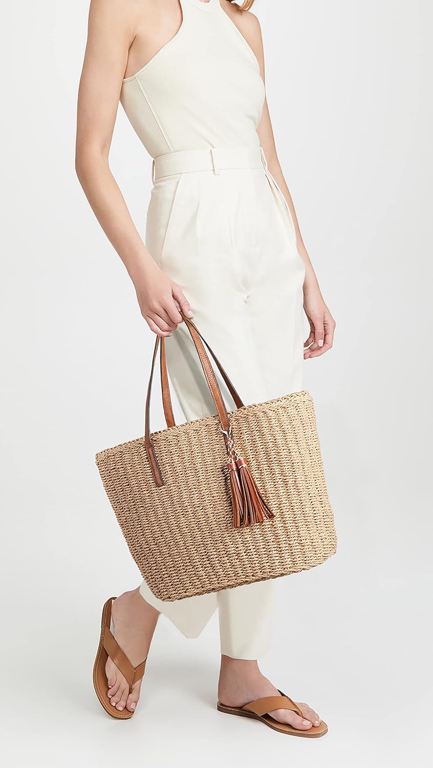 YXILEE Straw Bags For Women | M Size Travel Straw Totes Bag Woven Summer Handmade Shoulder Bag Handbag