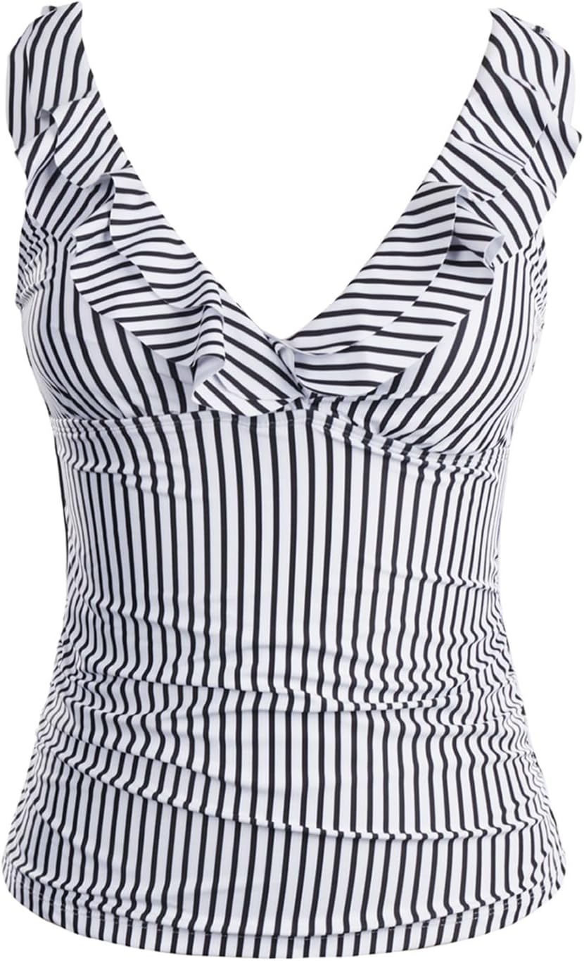 Yonique Women's Tankini Top Only Tummy Control Bathing Suit Top Ruffle Swimsuit Top V Neck Swim Tank Top No Bottom