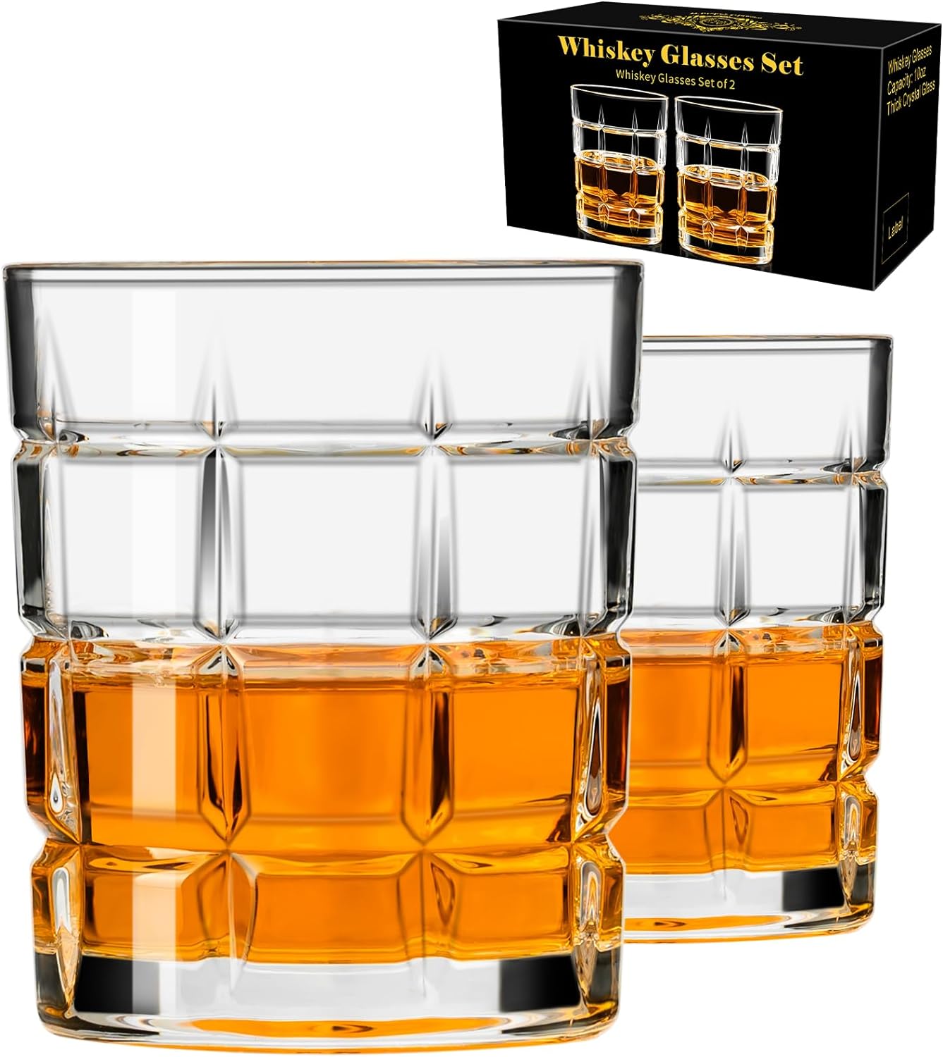 PARACITY Whiskey Glasses Set of 2, Old Fashioned Cocktail Glass, 10 OZ Whiskey Glasses, Bourbon Glasses, Glasses for Scotch, Liquor Vodka, Bourbon, Valentines Day Gifts for Him, Boyfriend