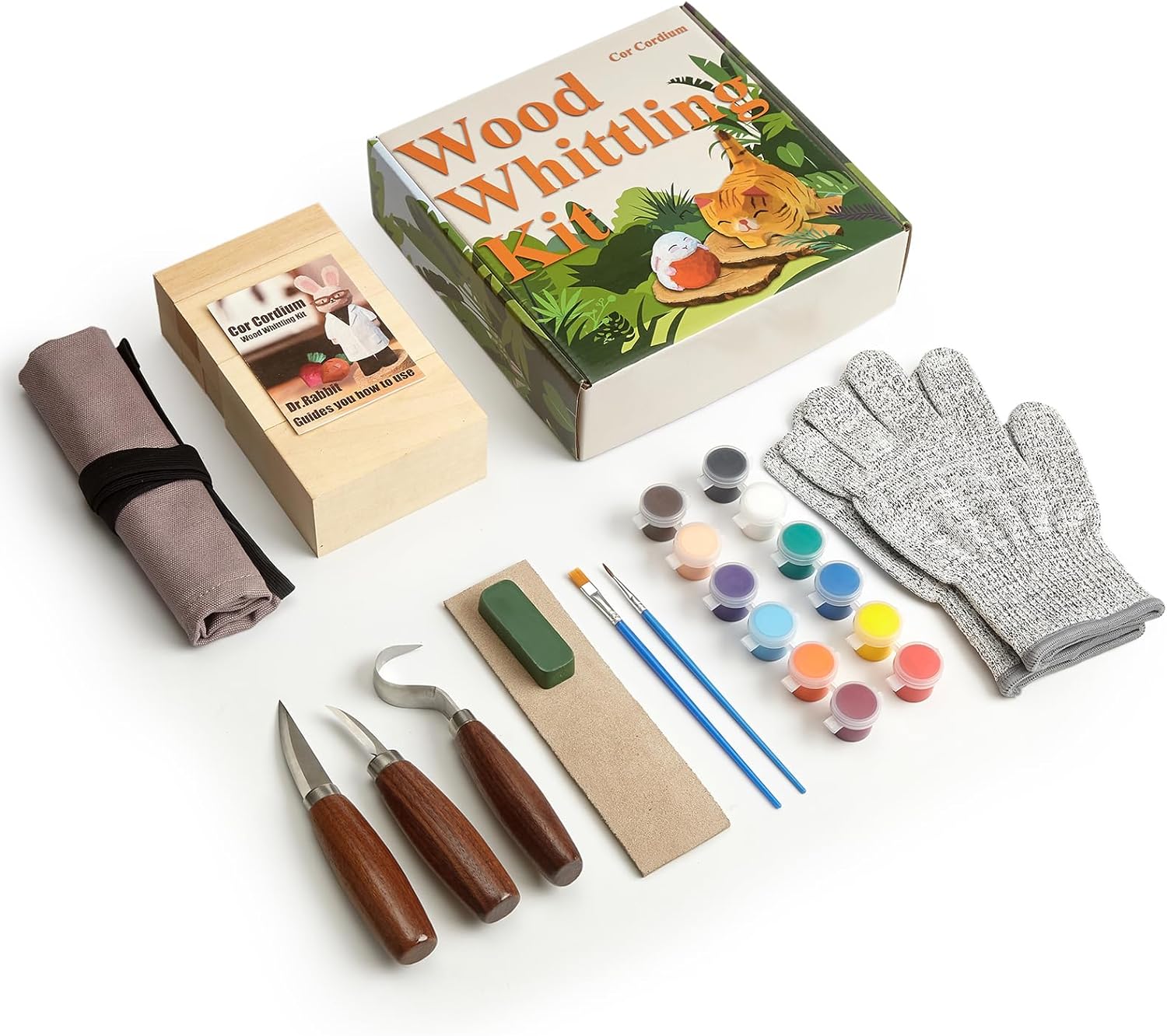 Wood Whittling Knifes with Basswood Carving Blocks Kits Set for Adults and Kids Beginners, Crafts Wood Carving Tools with Gift Box, Widdling Kit for Wood Working