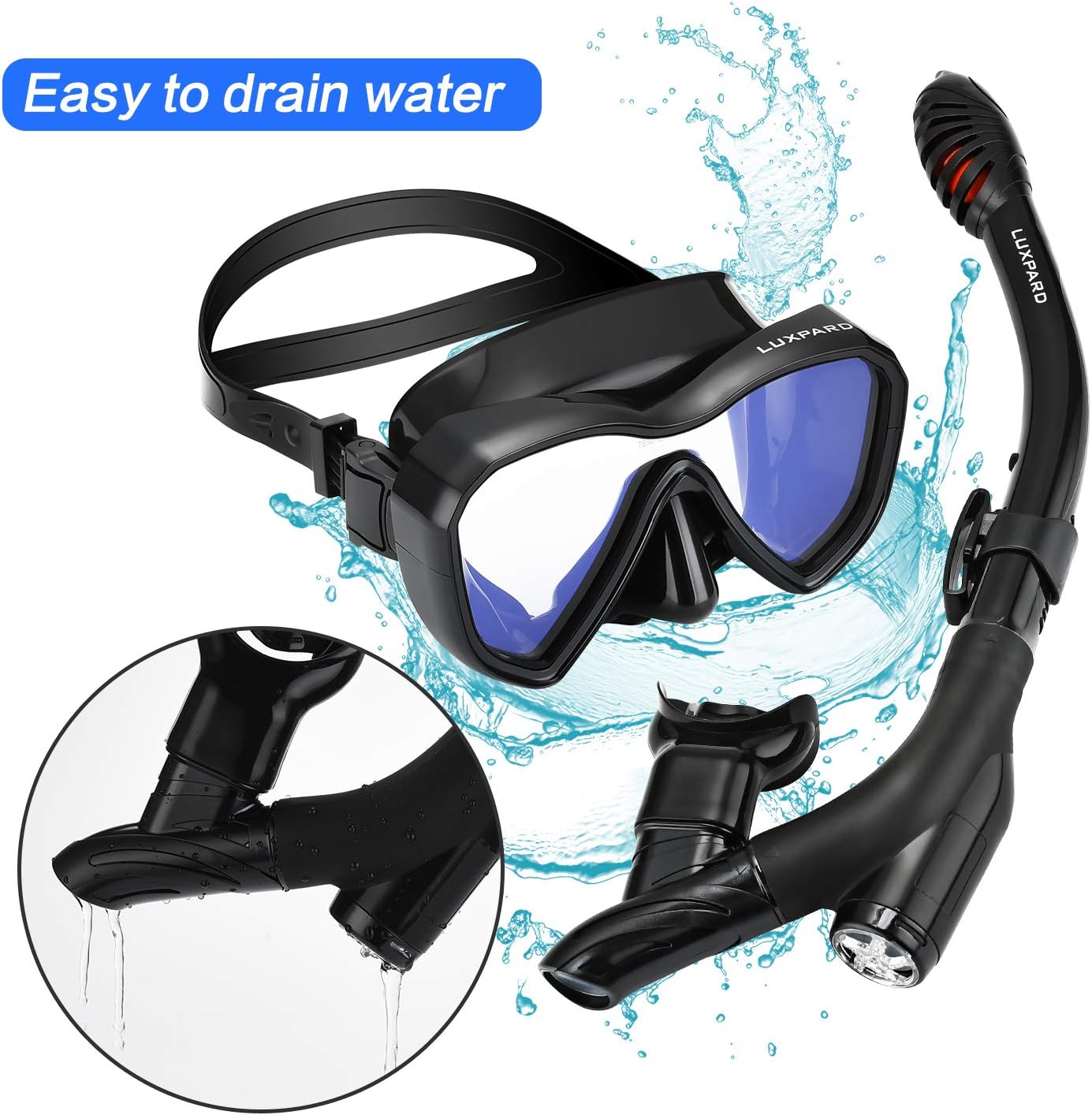 Snorkel Set, Anti-Fog Panoramic View Snorkel Mask and Anti-Leak Dry Snorkel Tube, Snorkeling Gear for Adults, Snorkel Kit Bag Included