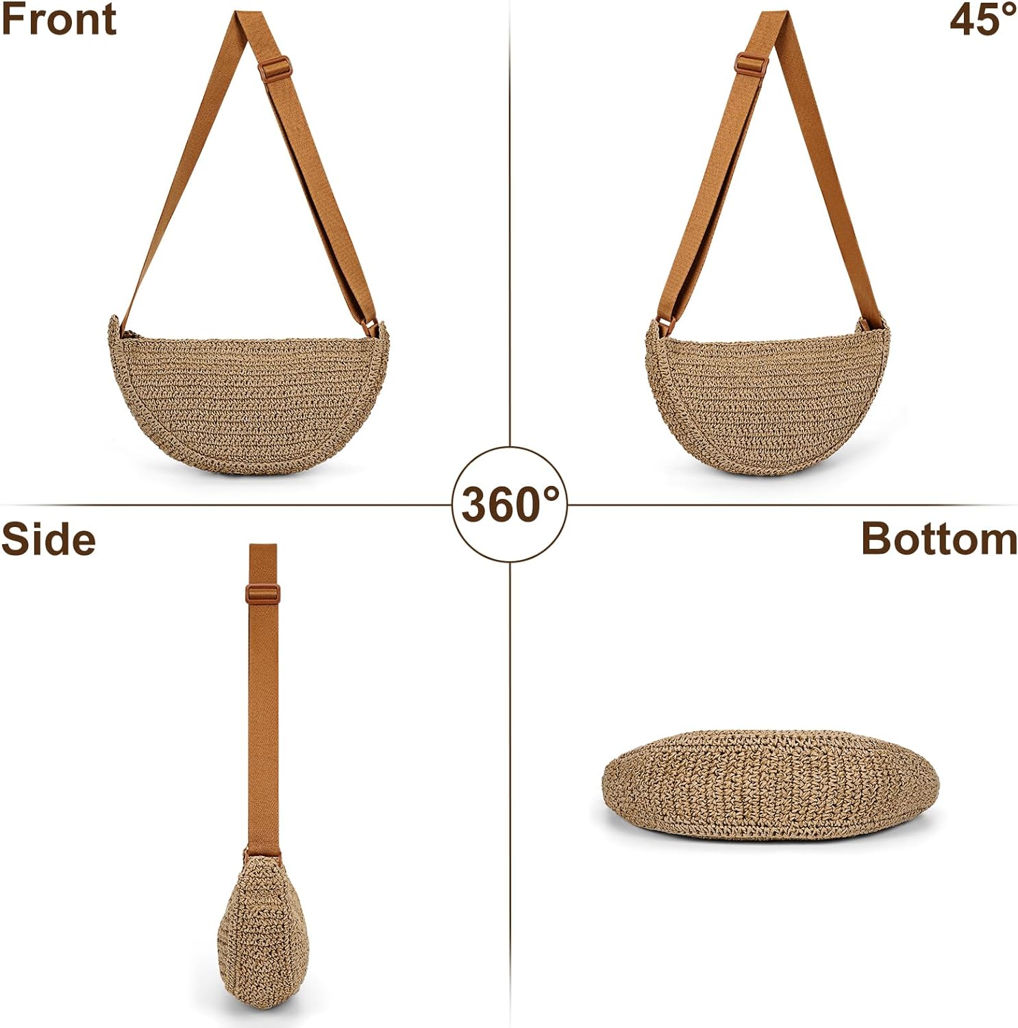 Straw Crossbody Bag Woven Purses for Women 2024 Summer Beach Straw Purse Fashion Handmade Shoulder Bag Crochet Purse