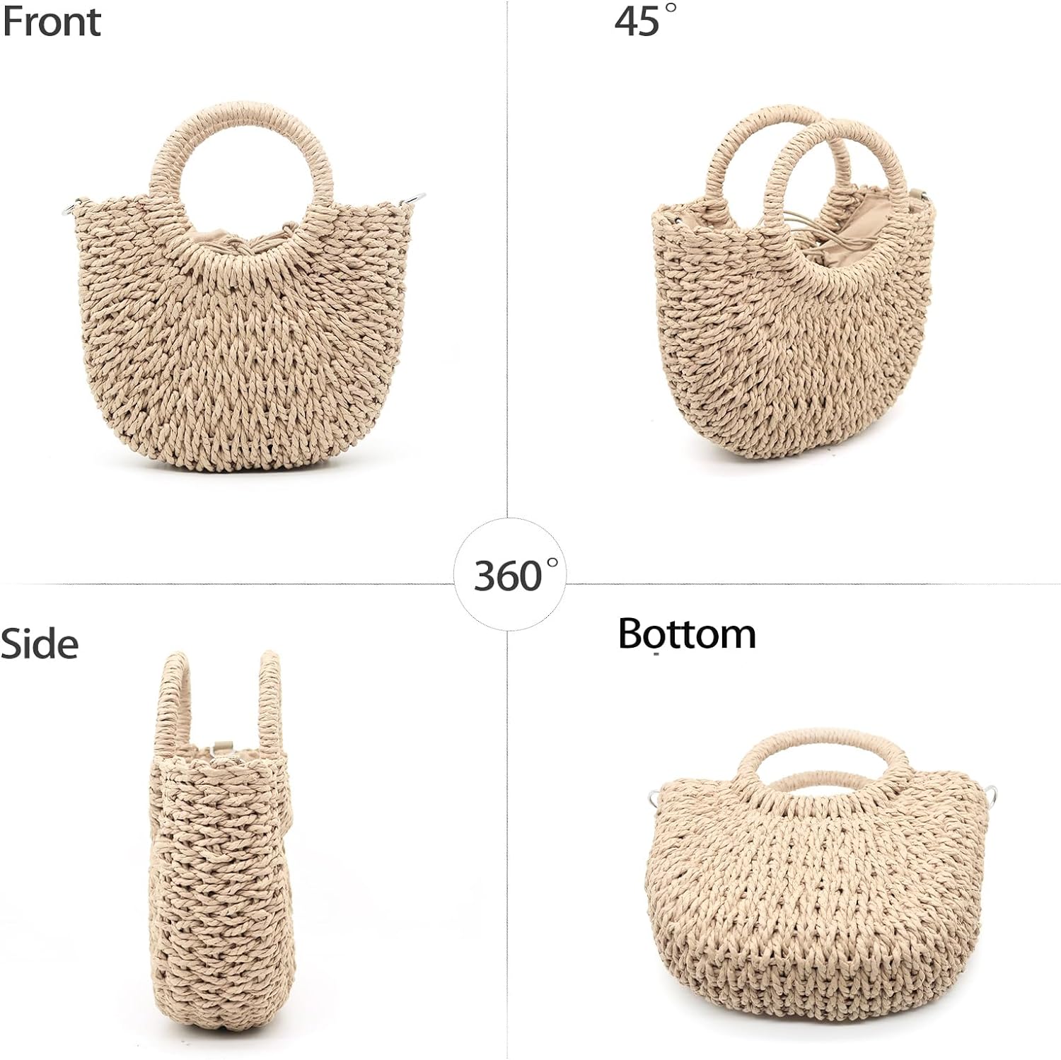 Small Straw Tote Bag for Women,Summer Beach Crossbody Shoulder Handbag,Hand-woven Rattan Clutch Purse for Vacation