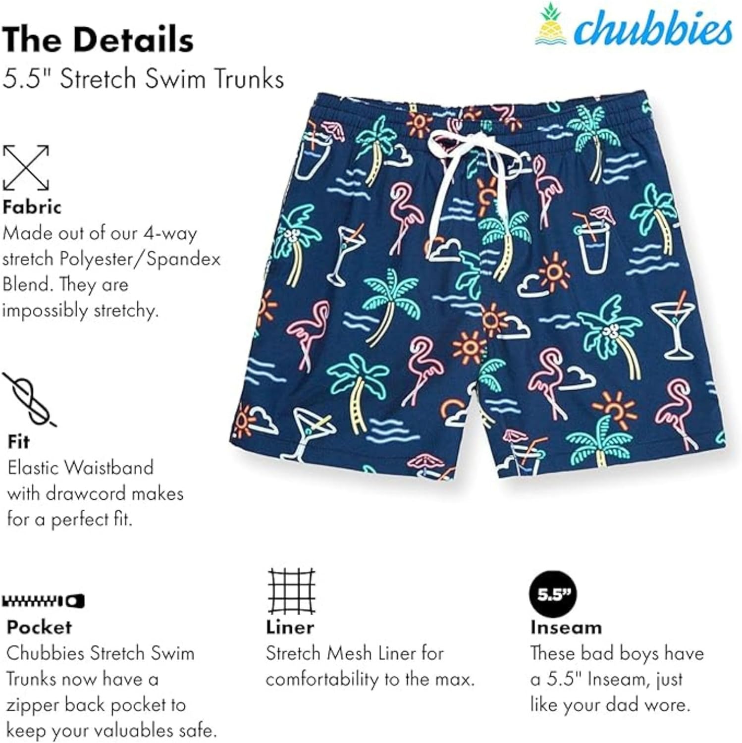 Chubbies Men’s Swim Trunks, Stretch Swimming Board Shorts, 5.5” Inseam