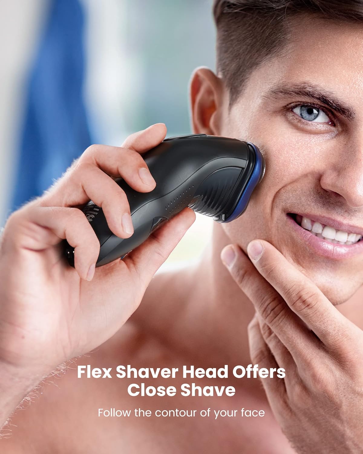 GLAKER Electric Razor for Men - Cordless Mens Shaver with Pop-up Trimmer, IPX6 Waterproof Wet and Dry Rotary Shaver with LCD Display & Travel Lock, Ideal Gifts for Men (Black & Blue)