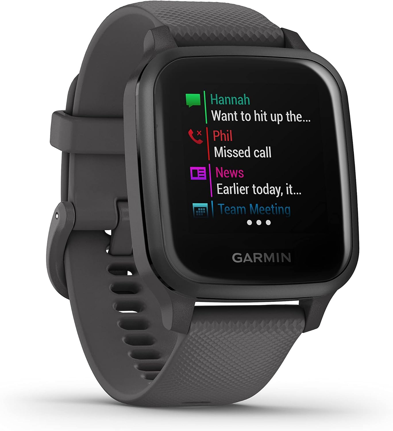 Garmin 010-02427-00 Venu Sq, GPS Smartwatch with Bright Touchscreen Display, Up to 6 Days of Battery Life, Slate Aluminum Bezel with Shadow Gray Case and Slate Silicone Band