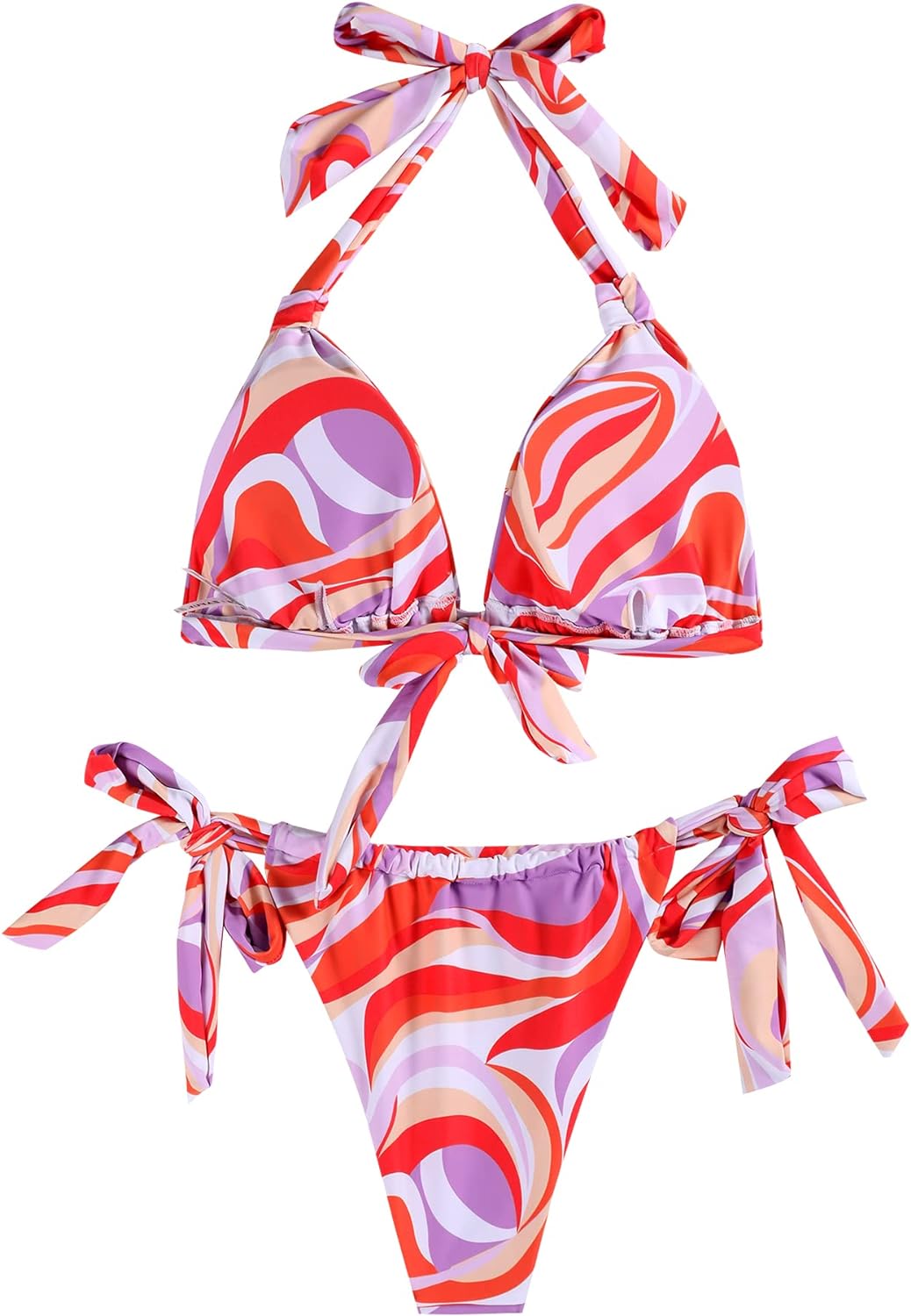 ZAFUL Women 2 Piece Swimsuits Smocked Satin Strap Brazilian Bikini Lace Up Swimsuit Bathing Suit