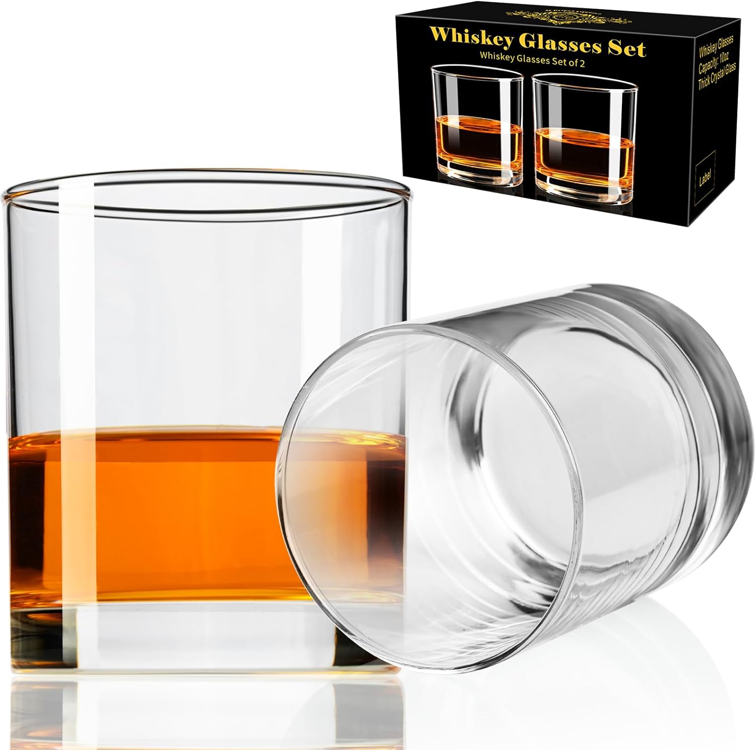 PARACITY Whiskey Glasses Set of 2, Old Fashioned Cocktail Glass, 10 OZ Whiskey Glasses, Bourbon Glasses, Rocks Glasses for Scotch, Liquor Vodka, Bourbon, Whiskey Gifts for Men, Husband, Boyfriend