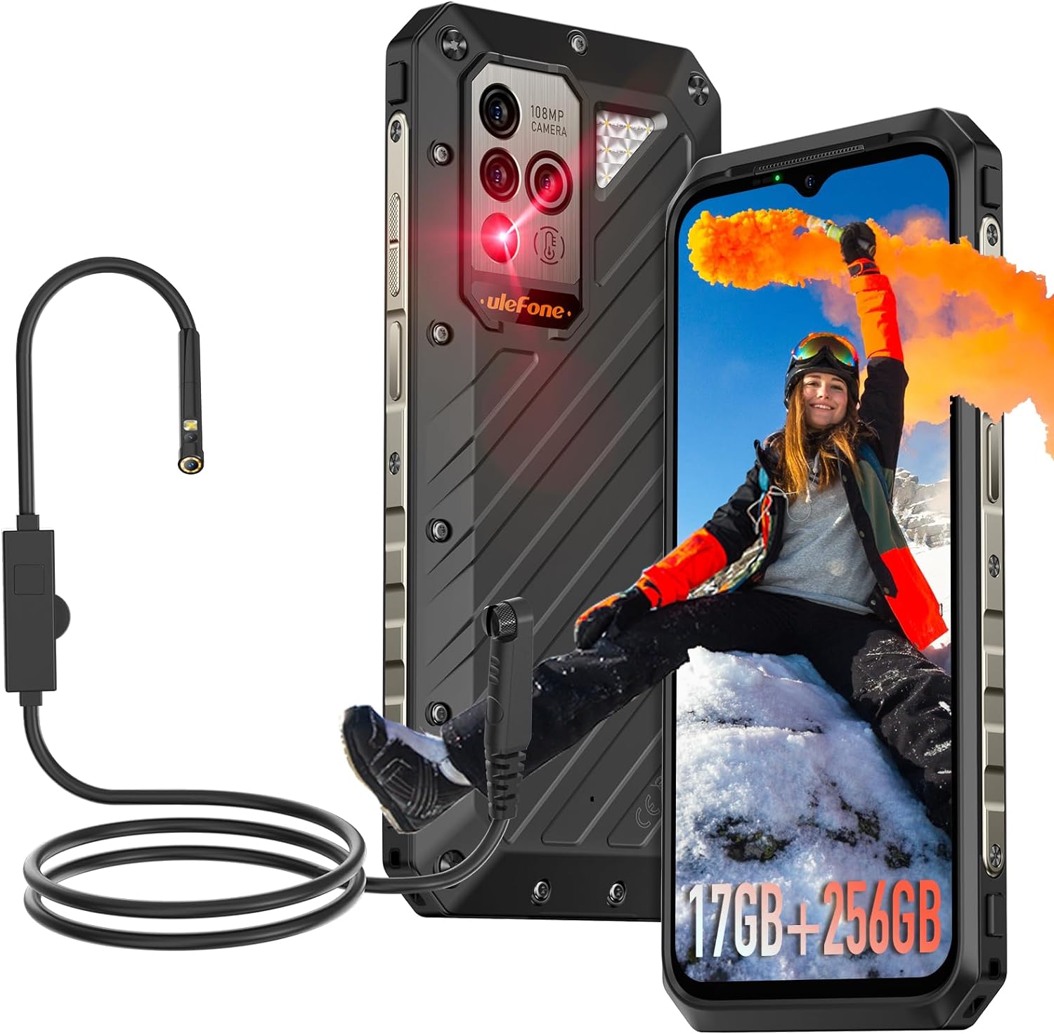 Ulefone Power Armor 19 & Endoscope E02 Rugged Smartphone, 17GB+256GB, 9600mAh(66W), 108MP Main Camera, Multi-Use Temperature Measurement, MTK Helio G99, 6.58" FHD+, QI 15W Wireless Charging