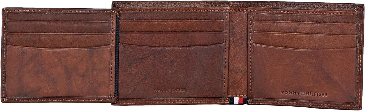 Tommy Hilfiger Men's Passcase Wallet with Multiple Card Slots, Tan Huck, One Size