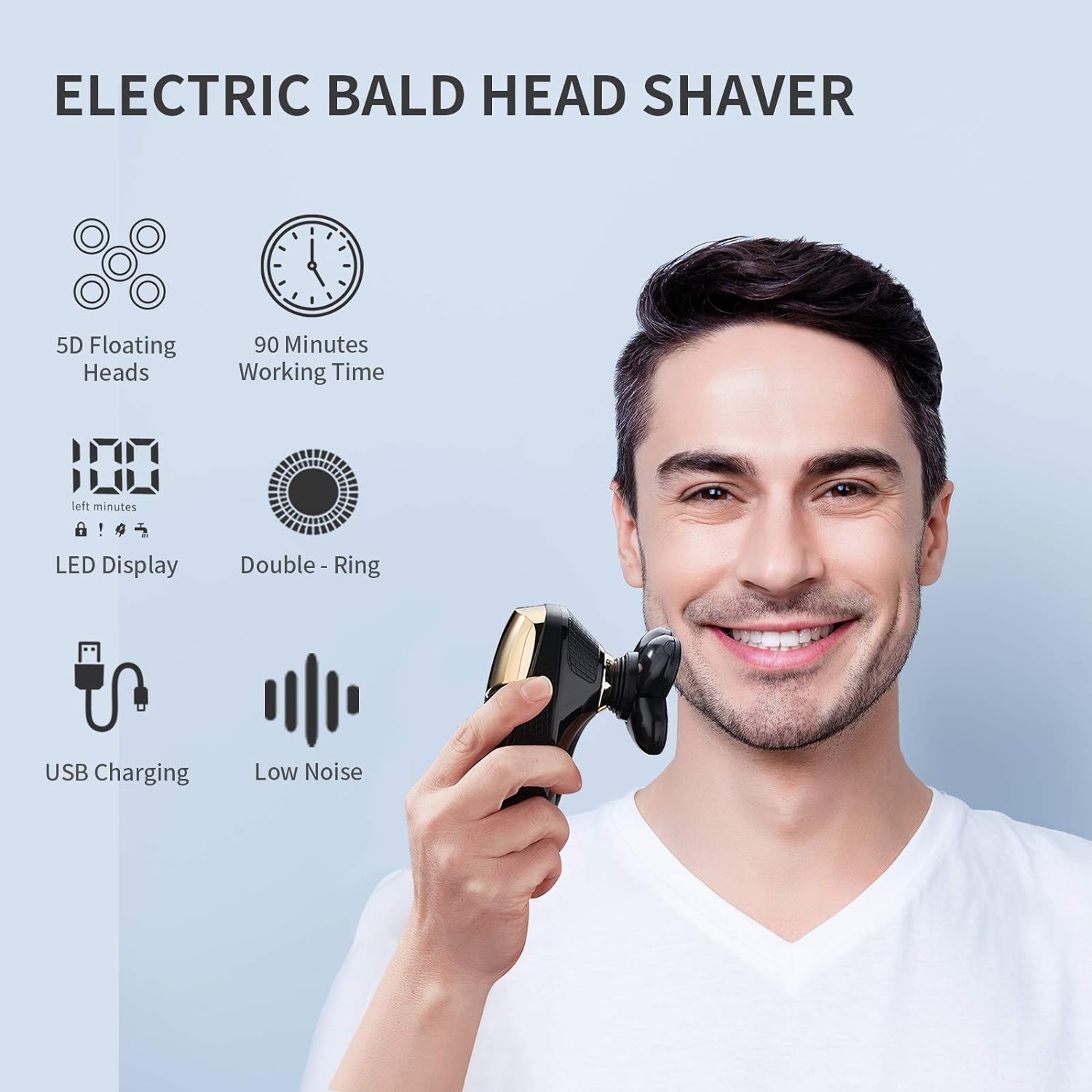 4 in1 Electric Head Shaver Bald Shaver Set Wet Dry Cordless Shaver for Men with Clippers Nose & Ear Trimmer Facial Cleansing Rechargeable Razors IPX6 Waterproof