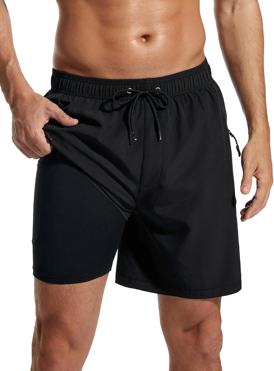 SILKWORLD 5'' 7'' 9'' Inch Mens Swimming Trunks with Compression Liner Quick-Dry Bathing Suit with Zipper Side Pockets