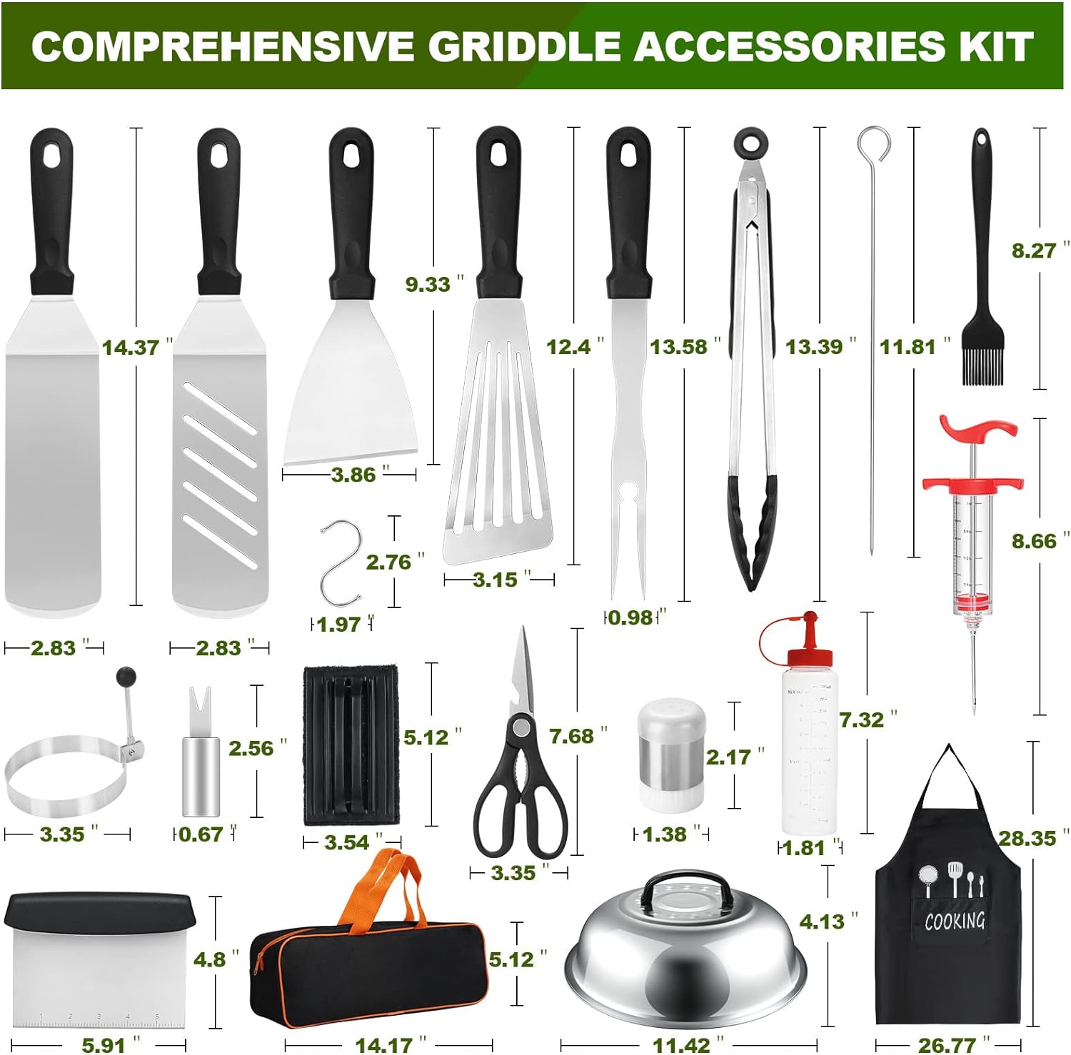 Griddle Accessories Kit, Terlulu 38 PCS Flat Top Grill Accessories for Blackstone and Camp Chef, Griddle Tools with Spatula, Melting Dome, Scraper, Tongs, Carry Bag for Outdoor Grilling BBQ Teppanyaki