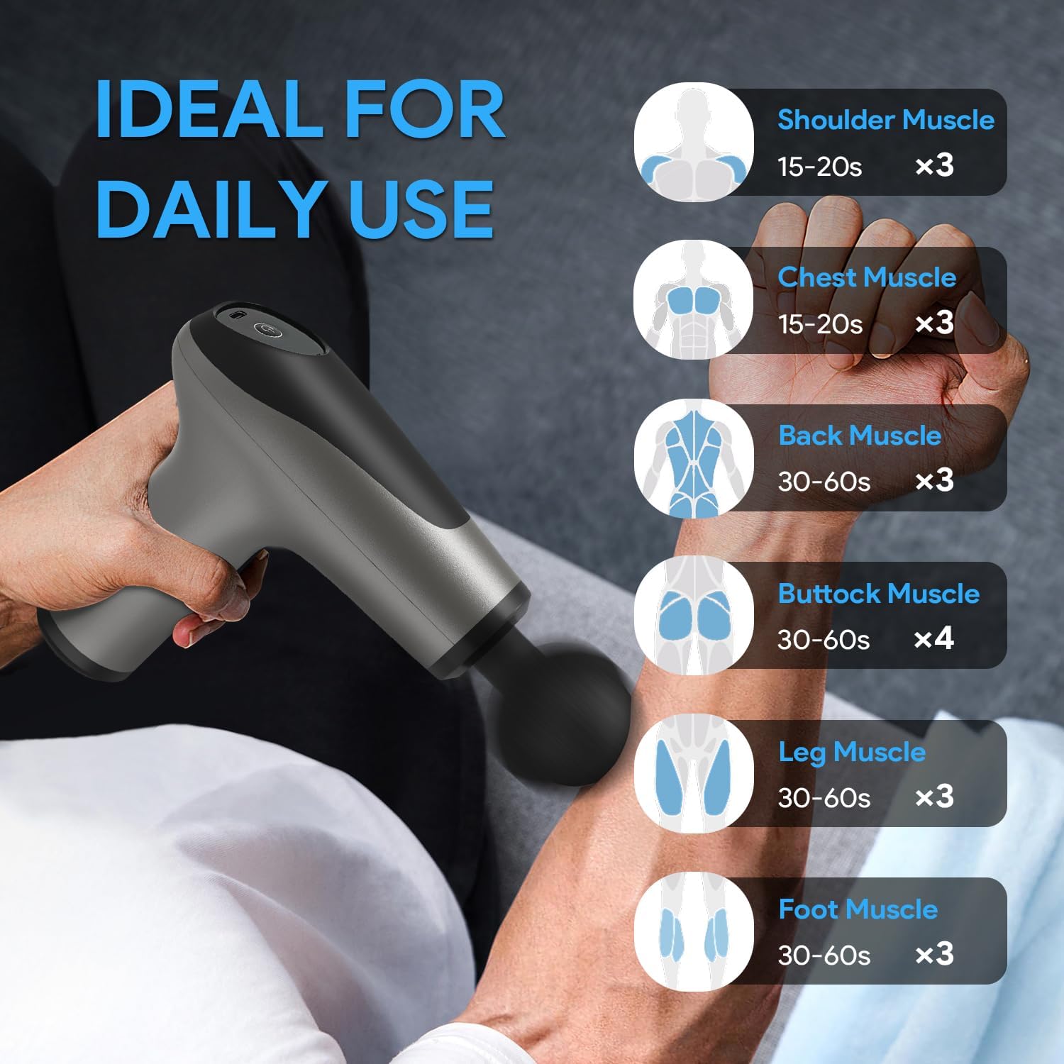 Massage Gun Deep Tissue, 6 Massages Heads with Silent Brushless Motor, High Intensity Percussion 6 Speeds Massage Device for Pain Relief, Percussion Massage Gun for Deep Tissue Muscle Relief