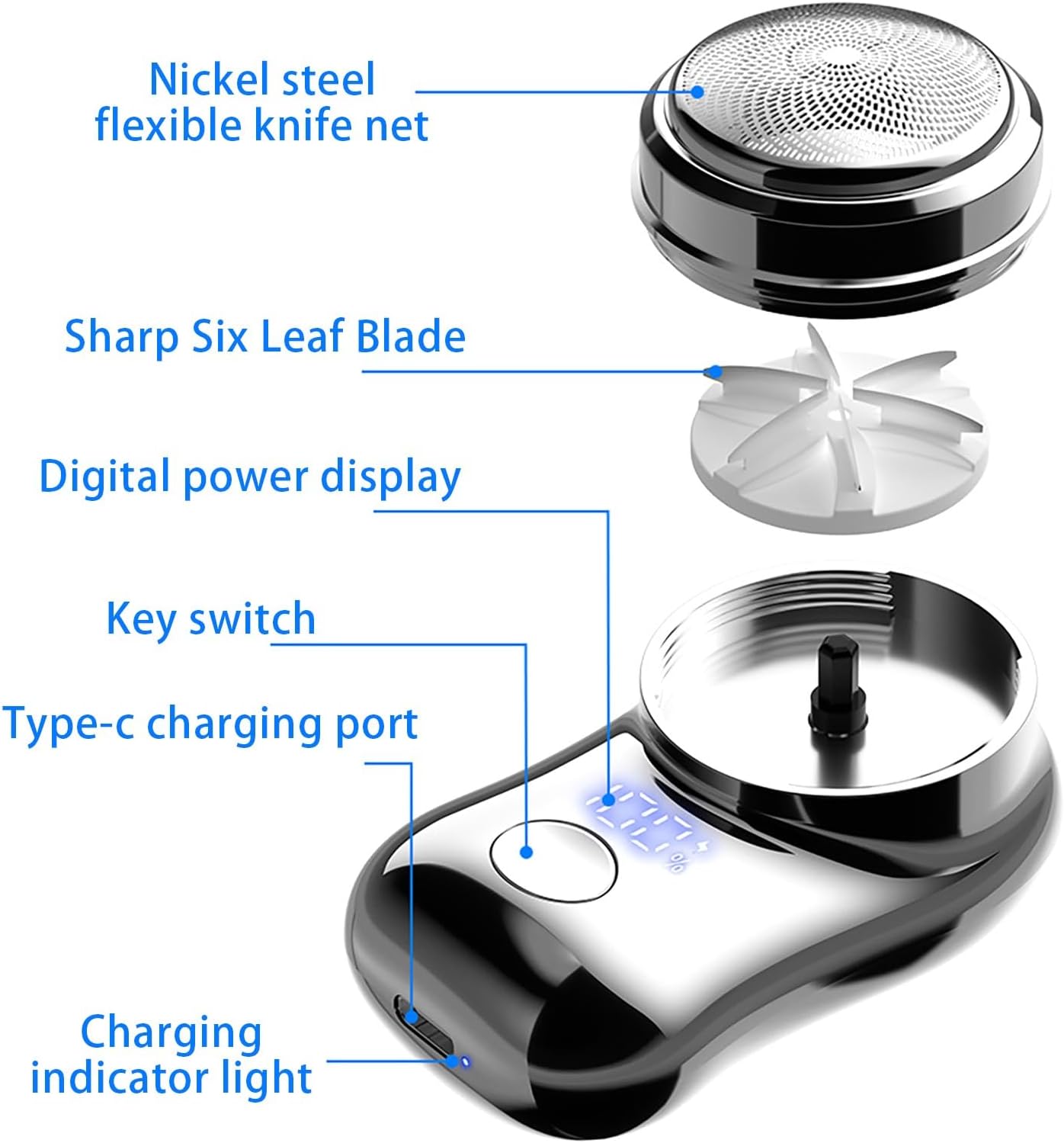 Mini Shaver Portable Electric Shaver, Rechargeable Shaver, Flawless Facial Hair Remover for Men Women, Electric Face Razor Suitable for Home, Car, Travel