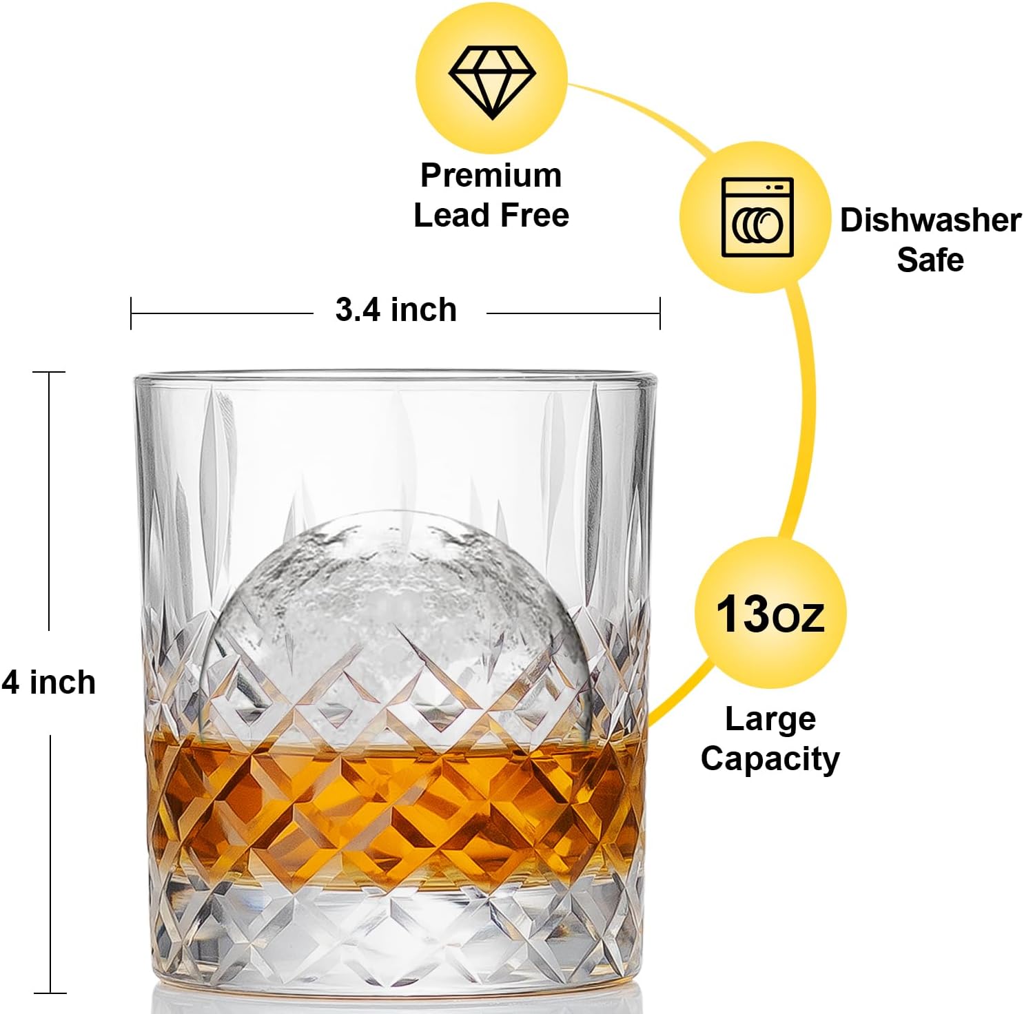 SHOSHIN Premium Hand Cut Whiskey Glasses (13 OZ, Set of 4) - Handmade Double Old Fashioned Scotch Glasses - Gift for Bourbon Lovers - Style Glassware for Rum - 4 Rocks glasses in Gift Box