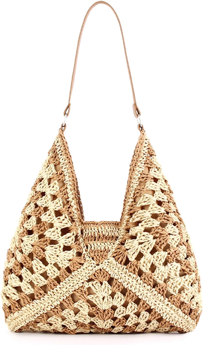 MINGRI 2024 Straw Hobo Beach Bag for Women Summer Purses Bag Woven Everything Tote Bags Shoulder Beach Bag for Vacation