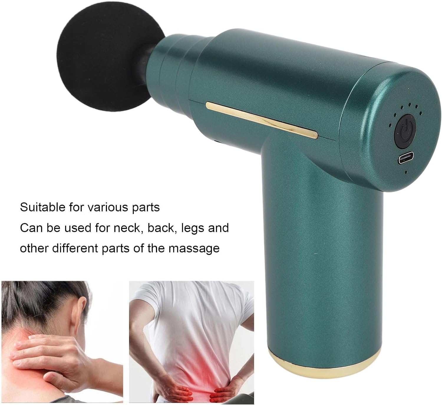 Mini Muscle Massage Gun Deep Tissue USB Rechargeable Percussion Massager Gun for Calf Legs with 4pcs Replacement Heads