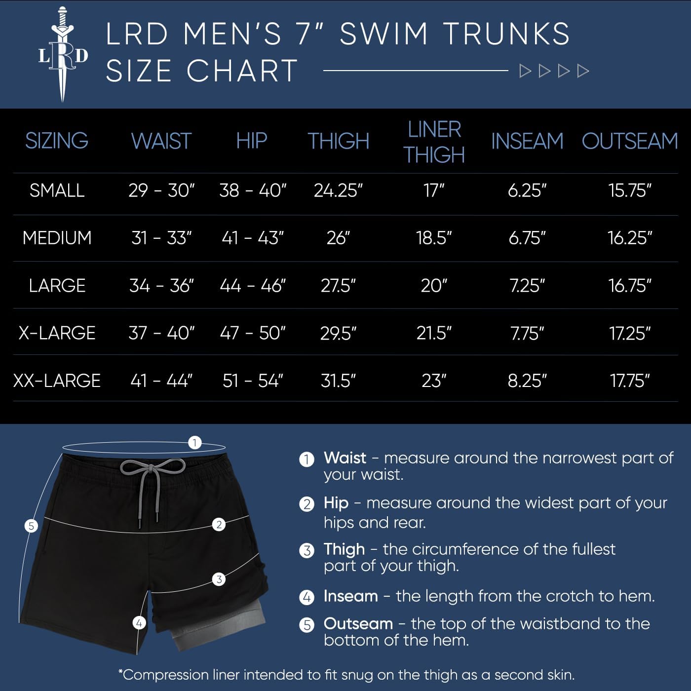 LRD Men's Swim Trunks with Compression Liner 7 Inch Inseam Quick Dry Swim Shorts