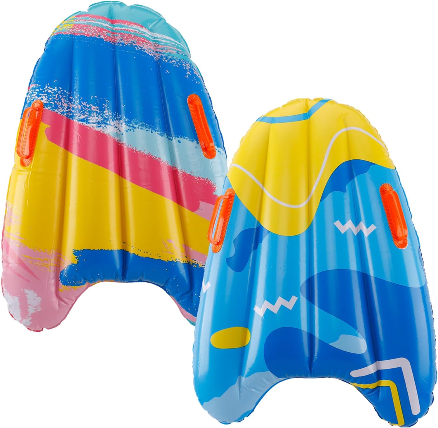 2Pcs Inflatable Bodyboard with Handles - Portable Surf Body Board Lightweight Swimming Floating Surfboard for Lawn Slide Water Kids Learn to Swim Summer Beach Fun Activity