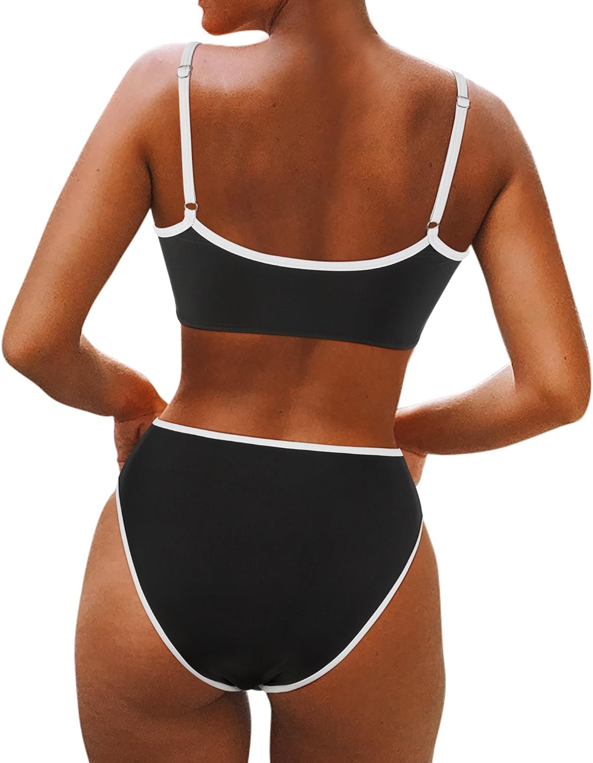 SUUKSESS Women High Waisted 2 Piece Bikini Set Cheeky High Cut Bandeau Swimsuit