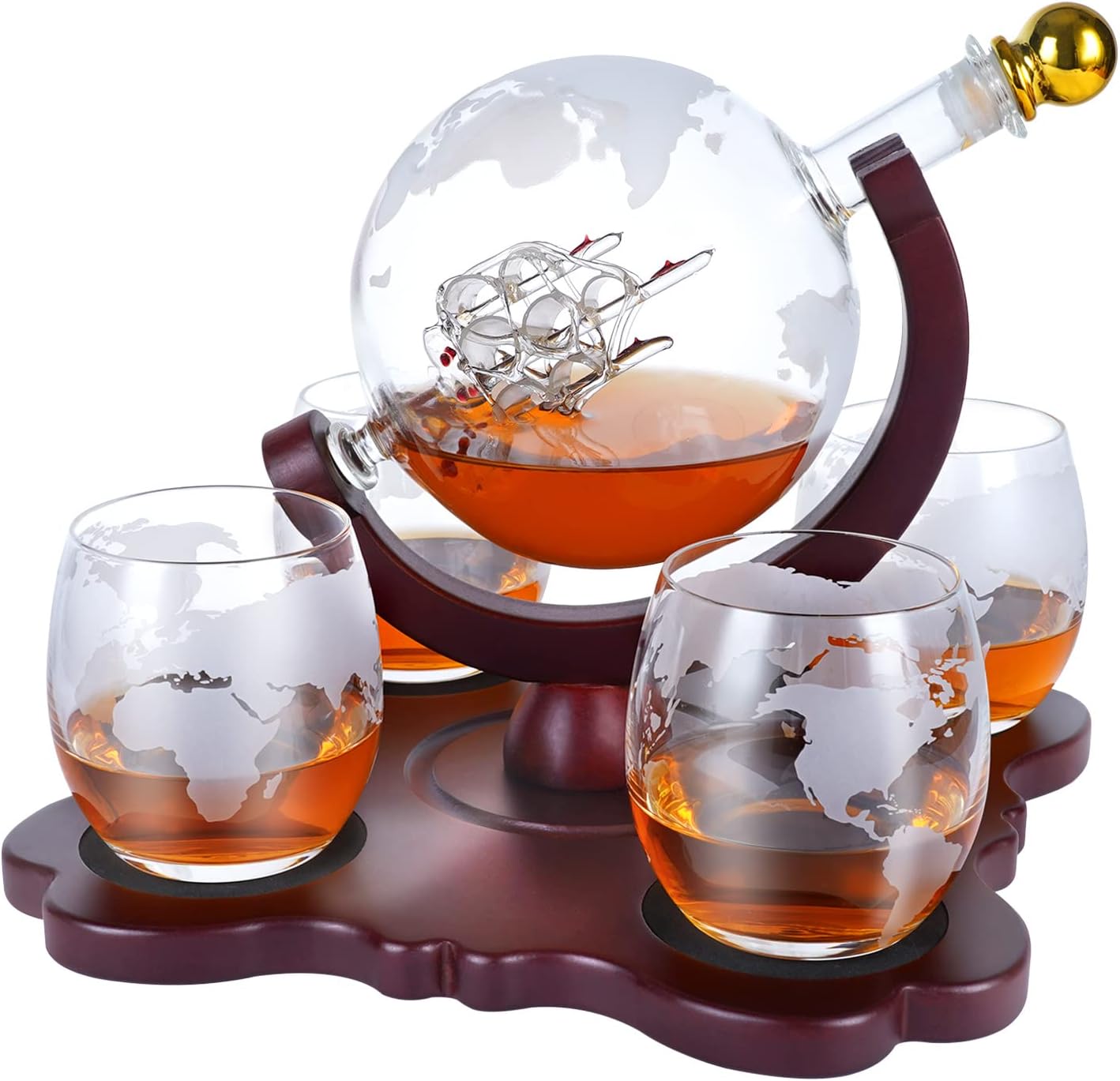 Gifts for Men Dad Husband Fathers Day from Daughter Son, Whiskey Decanter Set with 4 Etched Globe Glasses, Unique Anniversary Birthday House Warming Gift for Brother Boyfriend, Cool Bourbon Presents