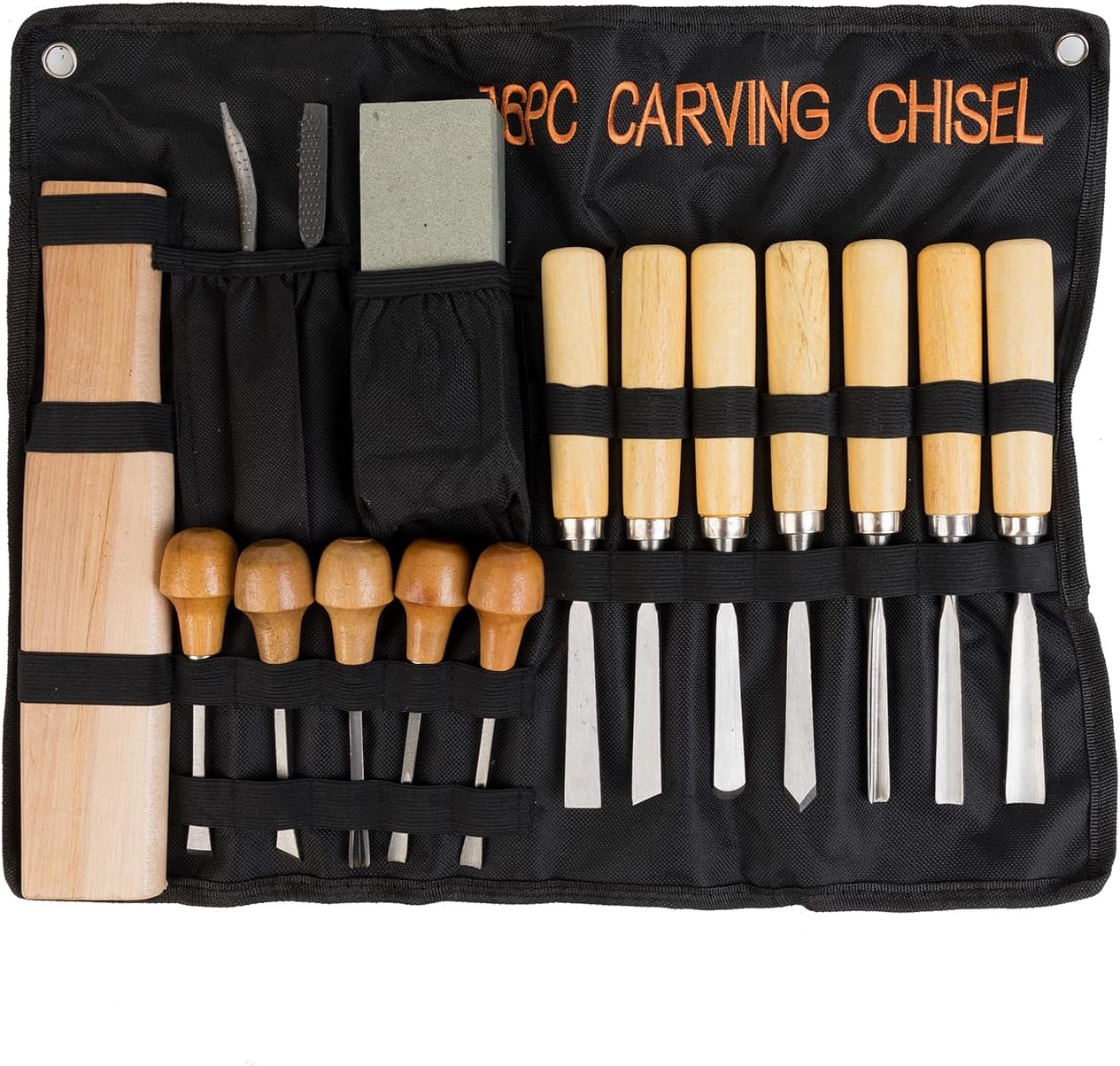 Fving 16 Pcs Carving Tools Set, Wood Chisels with Canvas Case,Gouges and Woodworking Chisel with Sharpening Stone Wooden Blocks for Beginners Professionals Wood Carving Kit