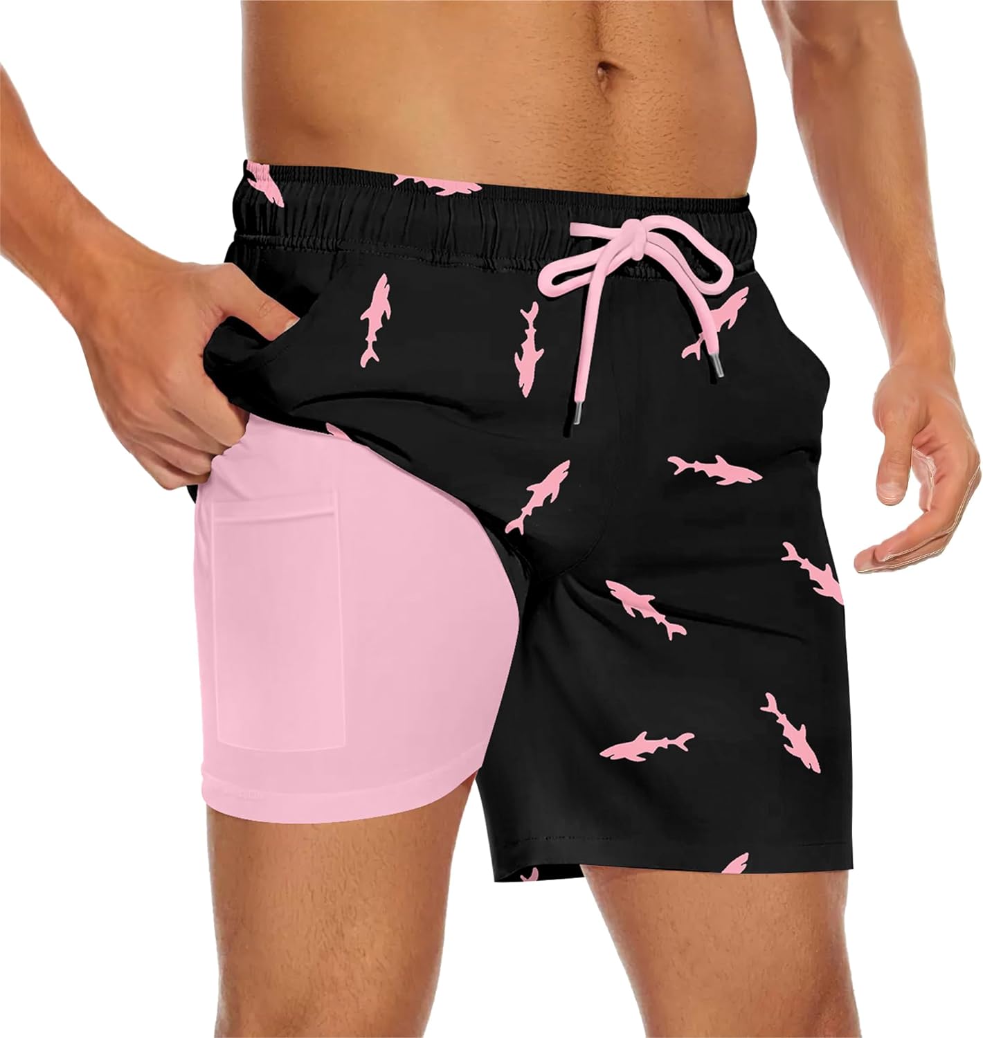 Men's Swim Trunks with Compression Liner Quick Dry Swim Board Shorts