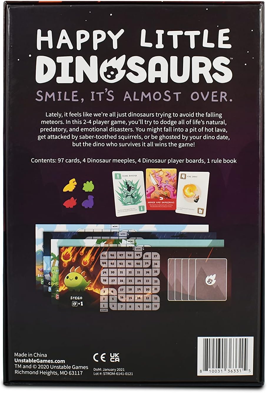 Happy Little Dinosaurs Base Game - Competitive Sabotage Funny Card Game For Kids, Teens, Adults - 2-4 Players, Hand Management