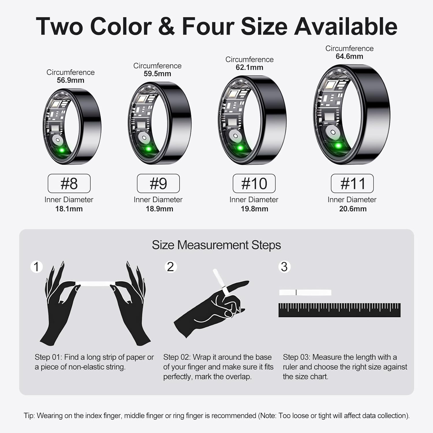 𝐒𝐦𝐚𝐫𝐭 𝐑𝐢𝐧𝐠,Wearable Fitness Smart Ring Health Tracker,Sleep Quality & Heart Rate & Blood Oxygen Monitoring,IP68 Waterproof,Free Subscription,Smart Ring for Women,Gifts for Men (Black,Size 8)