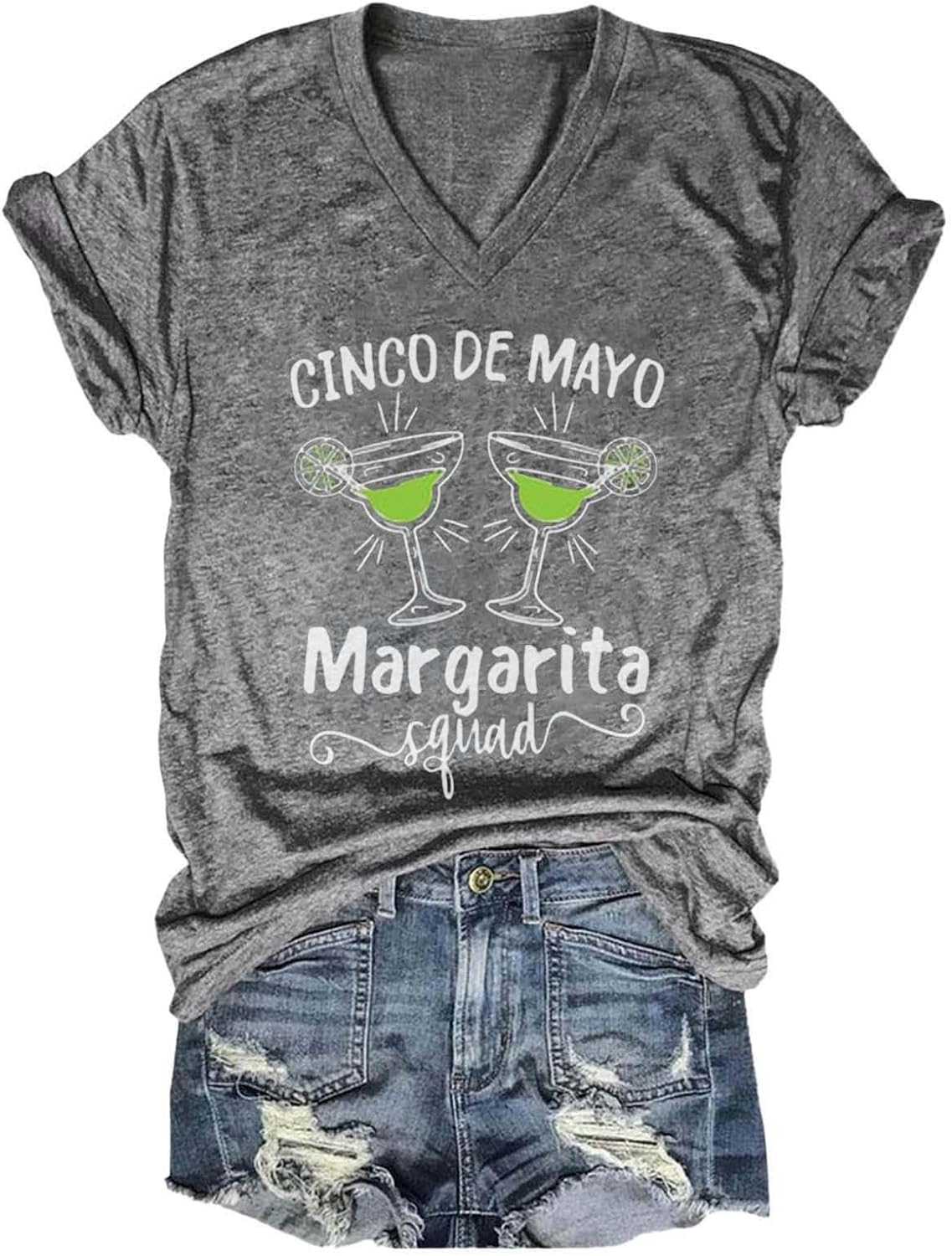 Cinco De Mayo Shirts for Women 2024 V Neck Short Sleeve Funny Cap Graphic Tees Casual Loose Mexican Festivals Tshirt