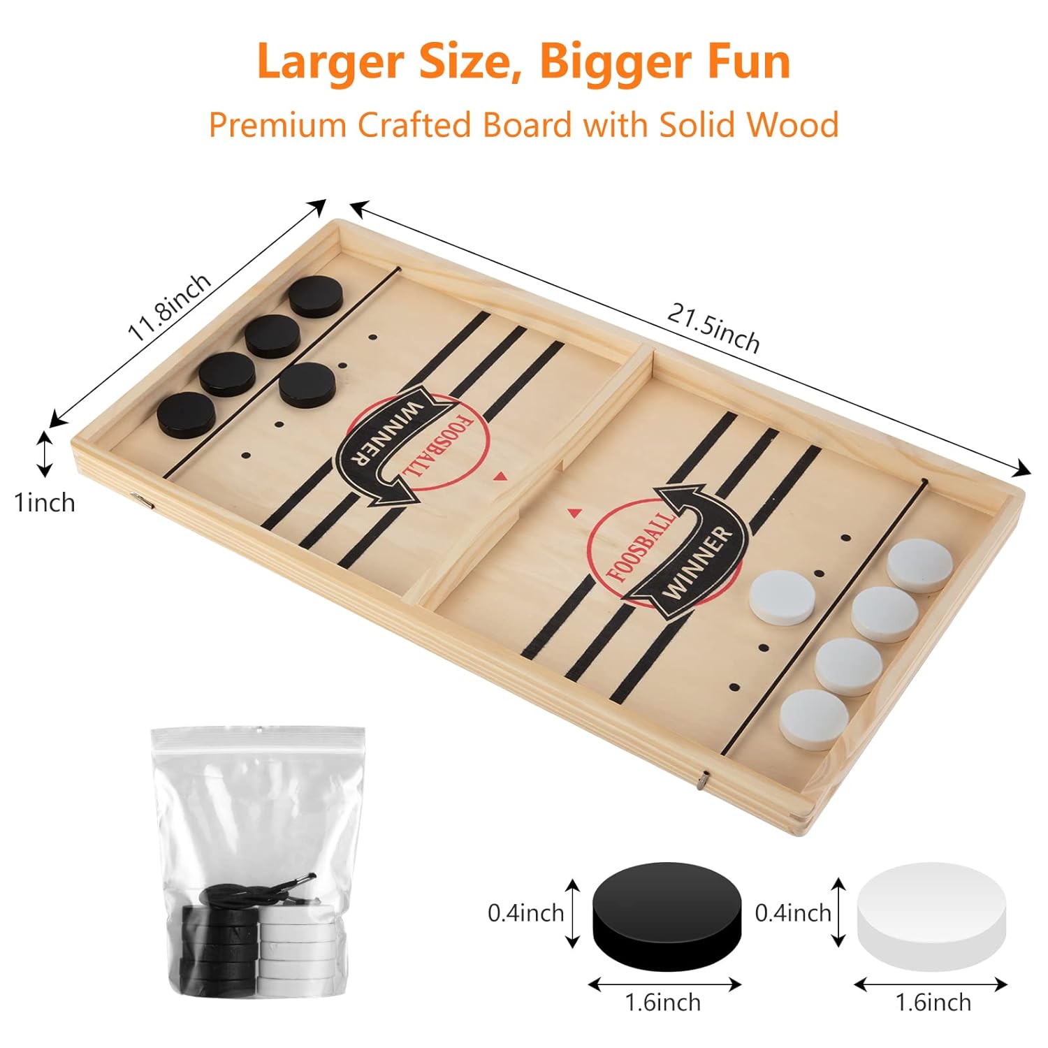 Large Sling Puck Game, Foosball Winner Board Game, Wooden Hockey Table Game, Fast Paced Slingshot Game Board, Rapid Sling Table Battle Speed String Puck Game for Kids Adults & Family Party