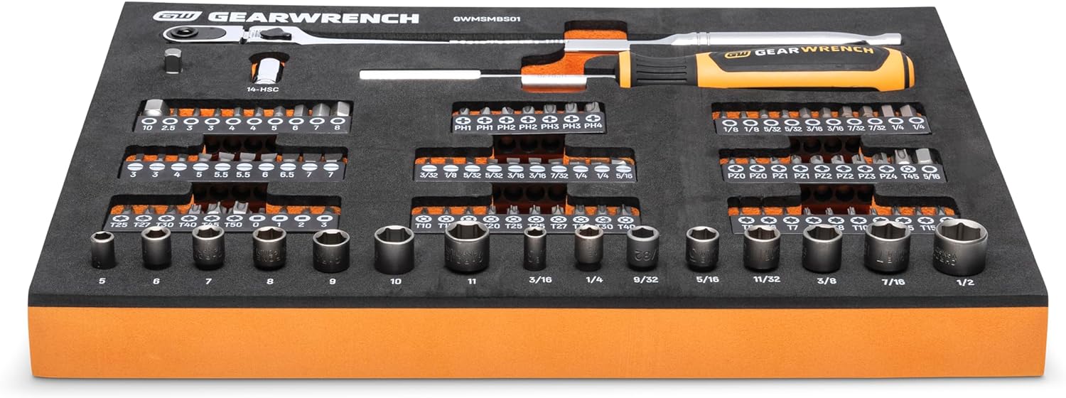 GEARWRENCH 105 Piece 1/4” Drive Slim Head Mechanics Tool Set in Foam Storage Tray - GWMSMBS01