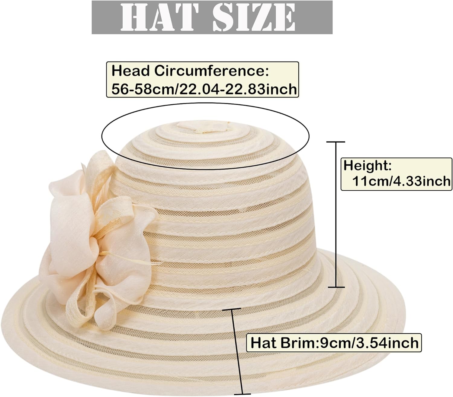 Wide-Brim Kentucky-Organza-Derby-Hat for Women Lady Tea Party Fascinators Cap Church Wedding Cap with Flower