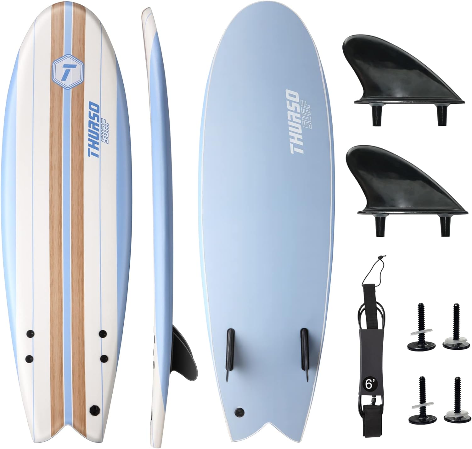 THURSO SURF Lancer 5'10'' Soft Top Foam Surfboard Fish Surf board for Kids & Adults Includes Twin Fins Double Swivel Leash EPS Core IXPE Deck HDPE Slick Bottom Non-Slip Deck Grip - Perfect for Surfing