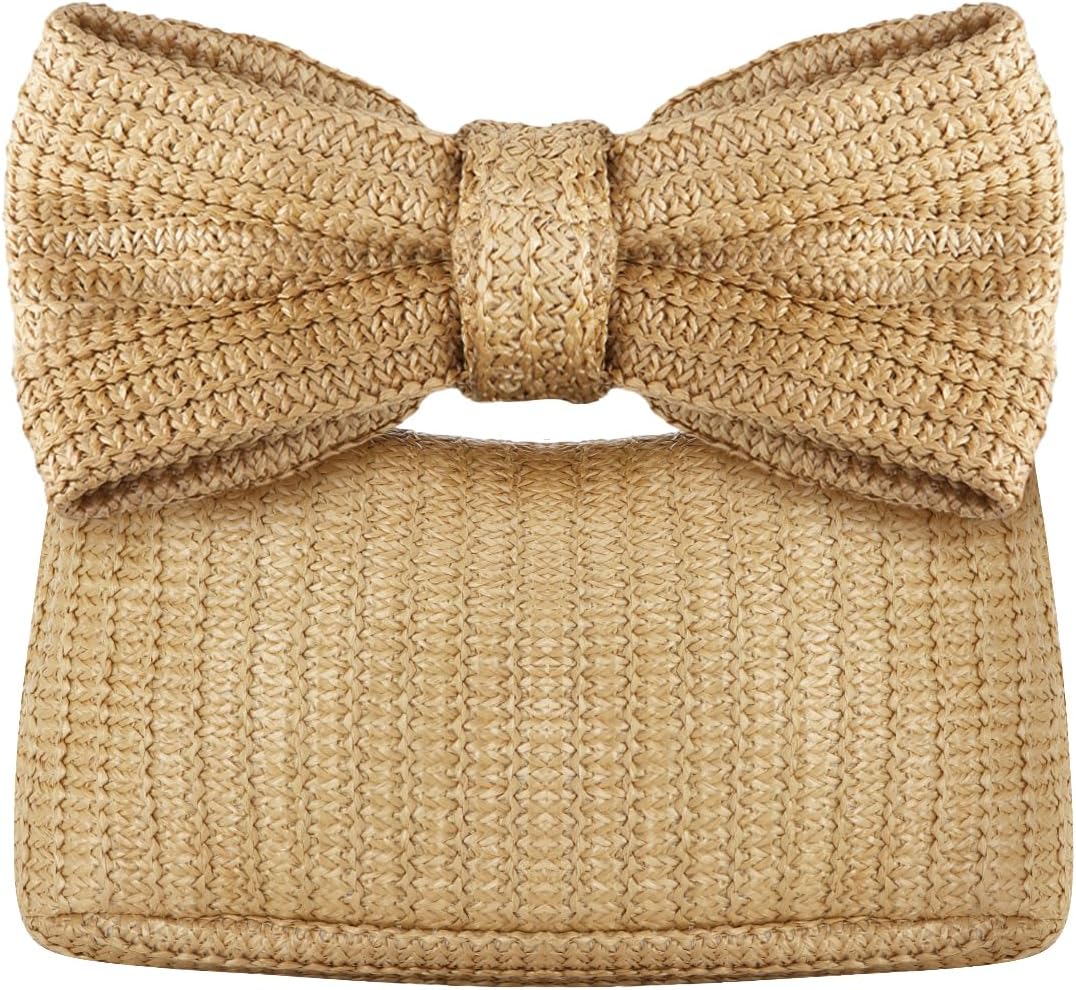 Straw Bow Purse Clutch Bag,Summer Beach Handbags for Women 2024 Vacation