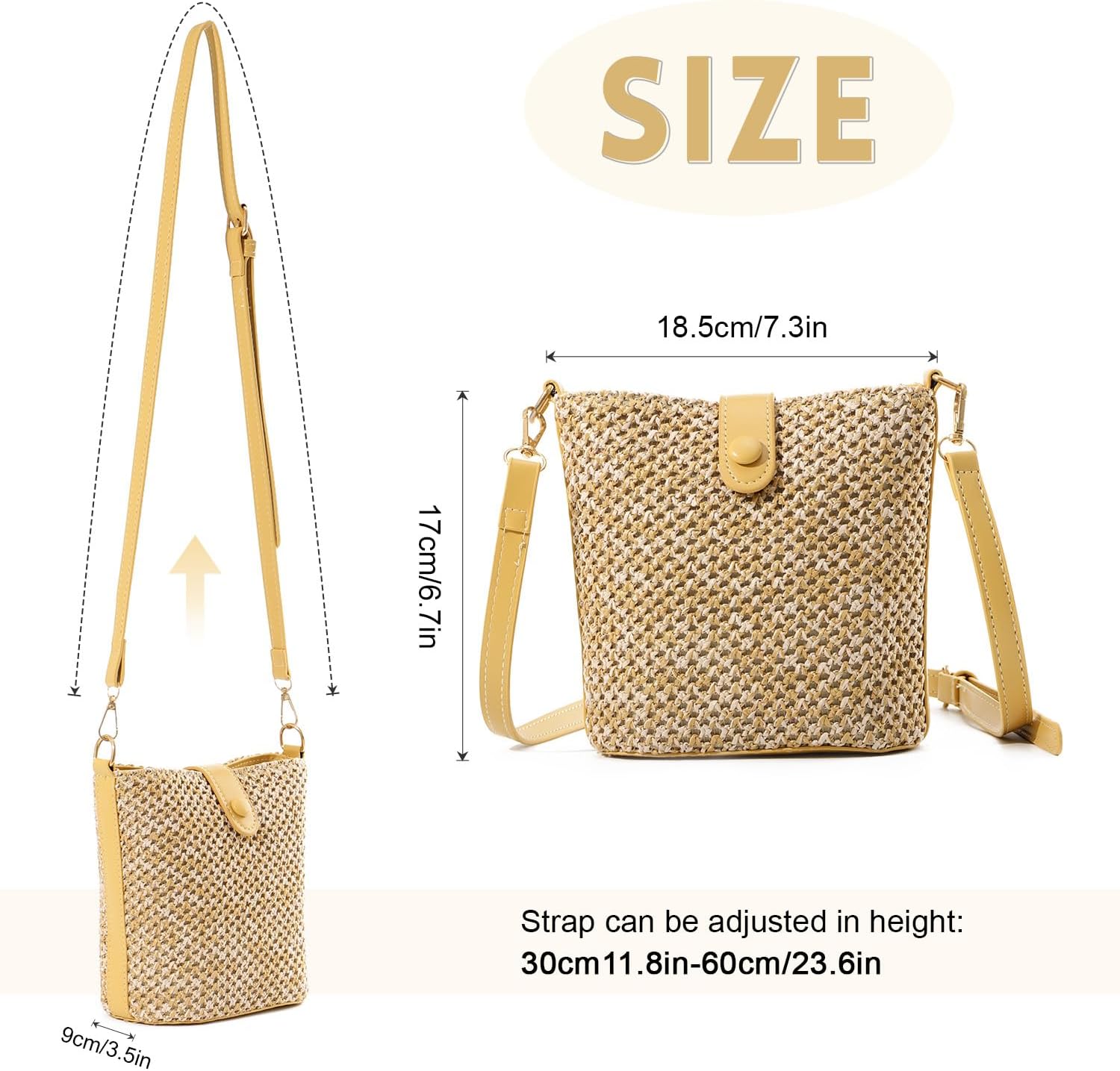 Oweisong Straw Crossbody Bags for Women Small Rattan Beach Purse and Handbags Summer Woven Bucket Shoulder Bag 2024