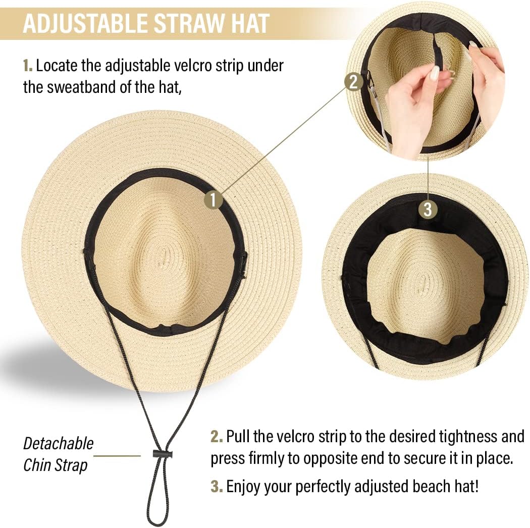 Funcredible Straw Fedora Hat for Women - Panama Hat with Bows and Heart Shape Glasses - Foldable Sun Hat - Packable Beach Hat