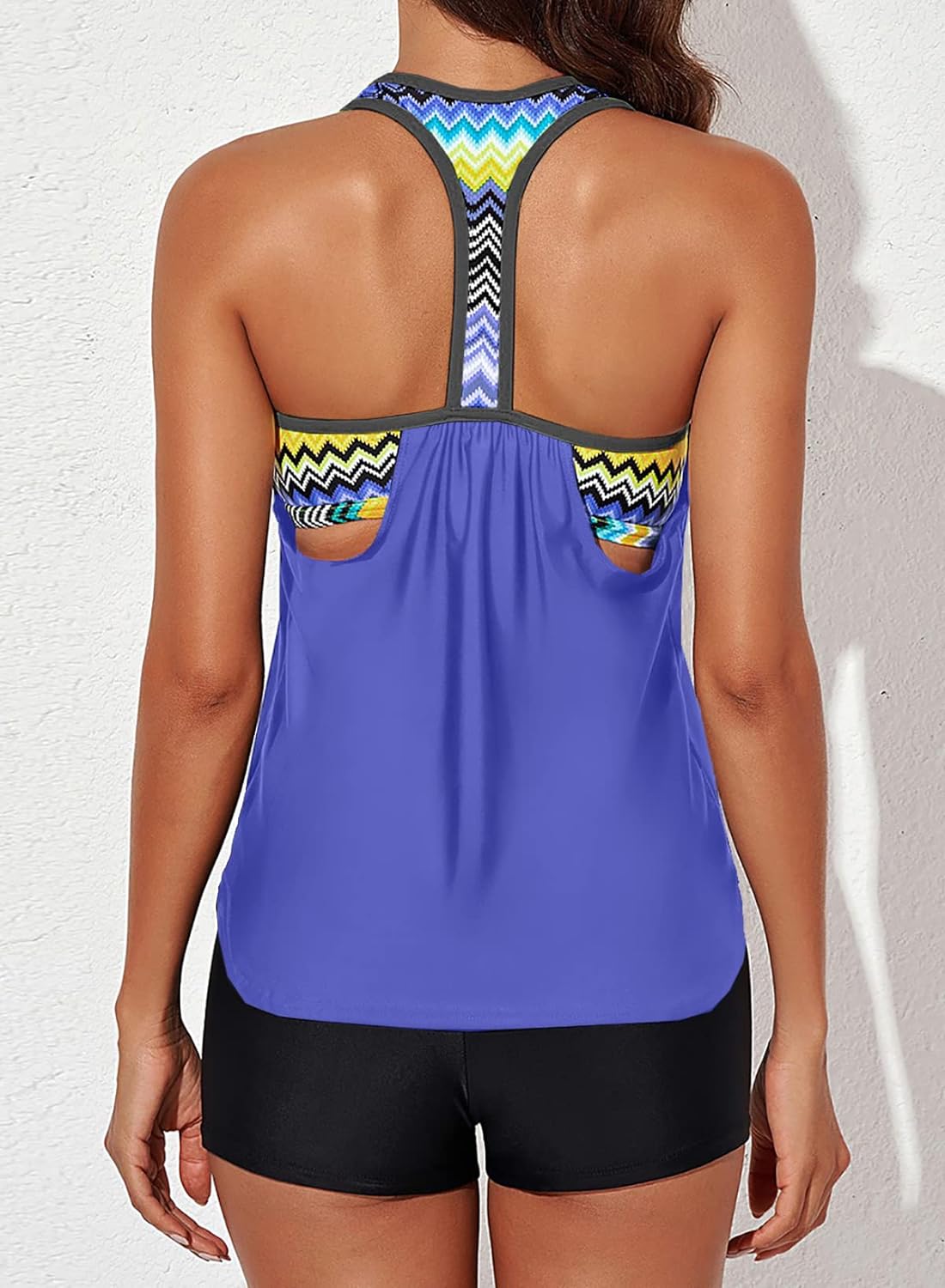 Aleumdr Womens Blouson Striped Printed Push up Strappy T-Back Tankini Top with Shorts(Available in Plus)