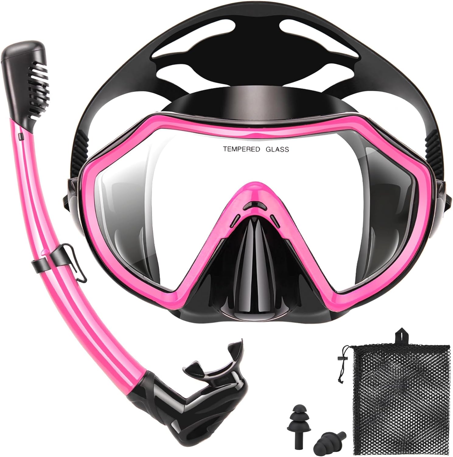 Snorkeling Gear for Adults, Dry Adult Snorkel Set HD Panoramic View Snorkel Mask Set, Anti-Leak and Anti-Fog Scuba Diving Package with Mesh Bag Ear Plug for Snorkeling Scuba Diving Travel