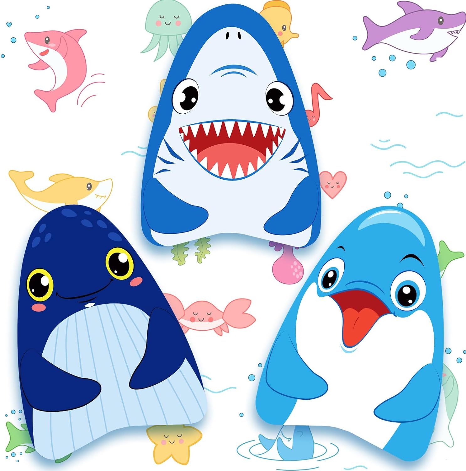 3 Pcs Kids Swimming Kickboard Learn Swimming Kickboard Fun Training Aid Float Exercise Whale Dolphin Shark Summer Swim Board Party Favor Pool Toys for Adults Children