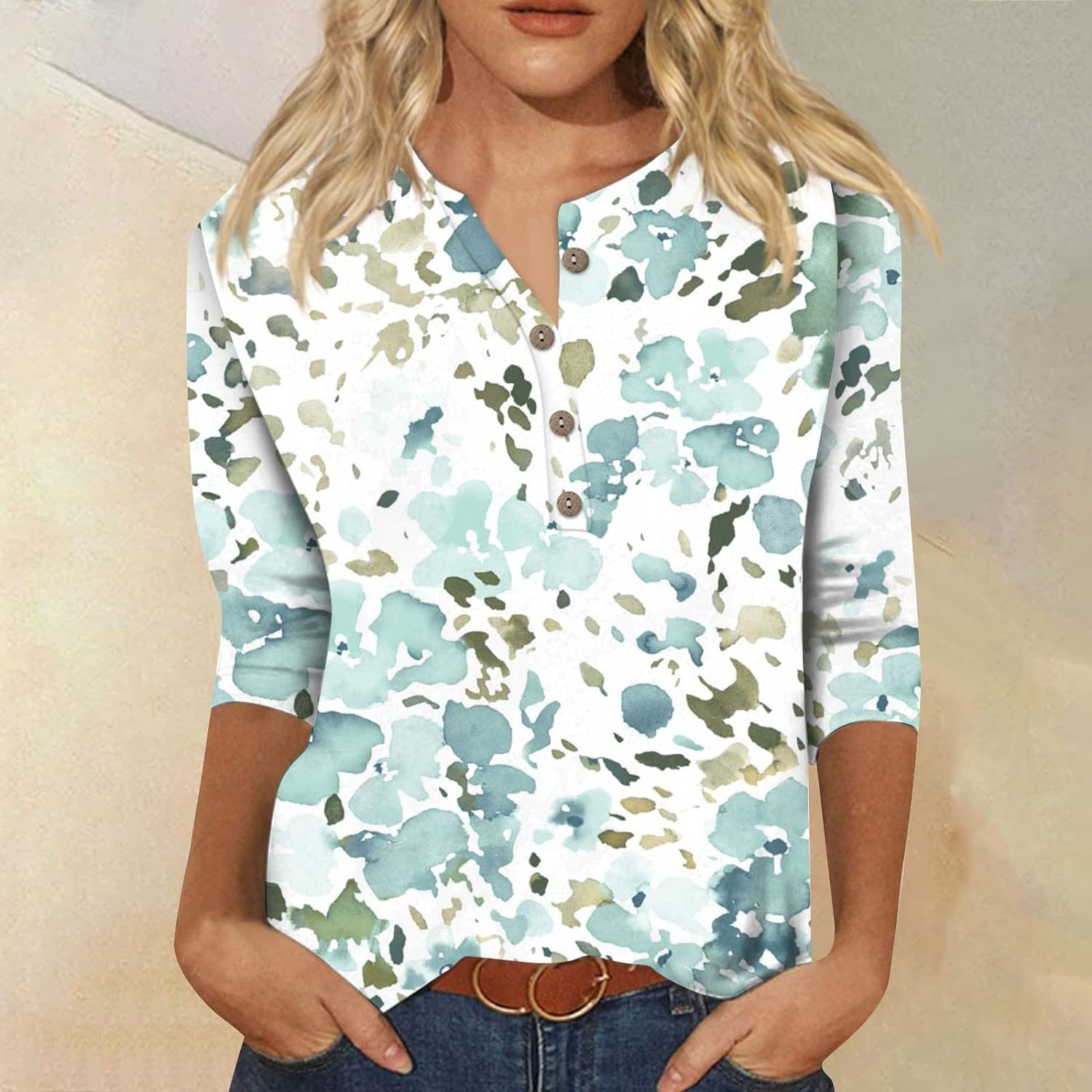 Lightning Deals of Today Prime,Summer Tops for Women 2024 Trendy Vacation 3/4 Length Sleeve Womens Tops Dressy Casual Tshirts Shirts Elegant Floral Boho Graphic Tees Peime Outfits(1j-White,M)