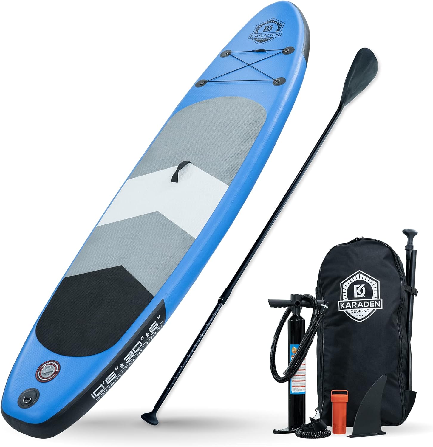 Karaden Designs Stand Up Paddle Board with SUP Accessories - Inflatable 10ft 6in, for Paddleboarding, Surfing, Fishing - Portable Blow Up Board, Tripple fins, Paddle, Leash, Air Pump and Backpack