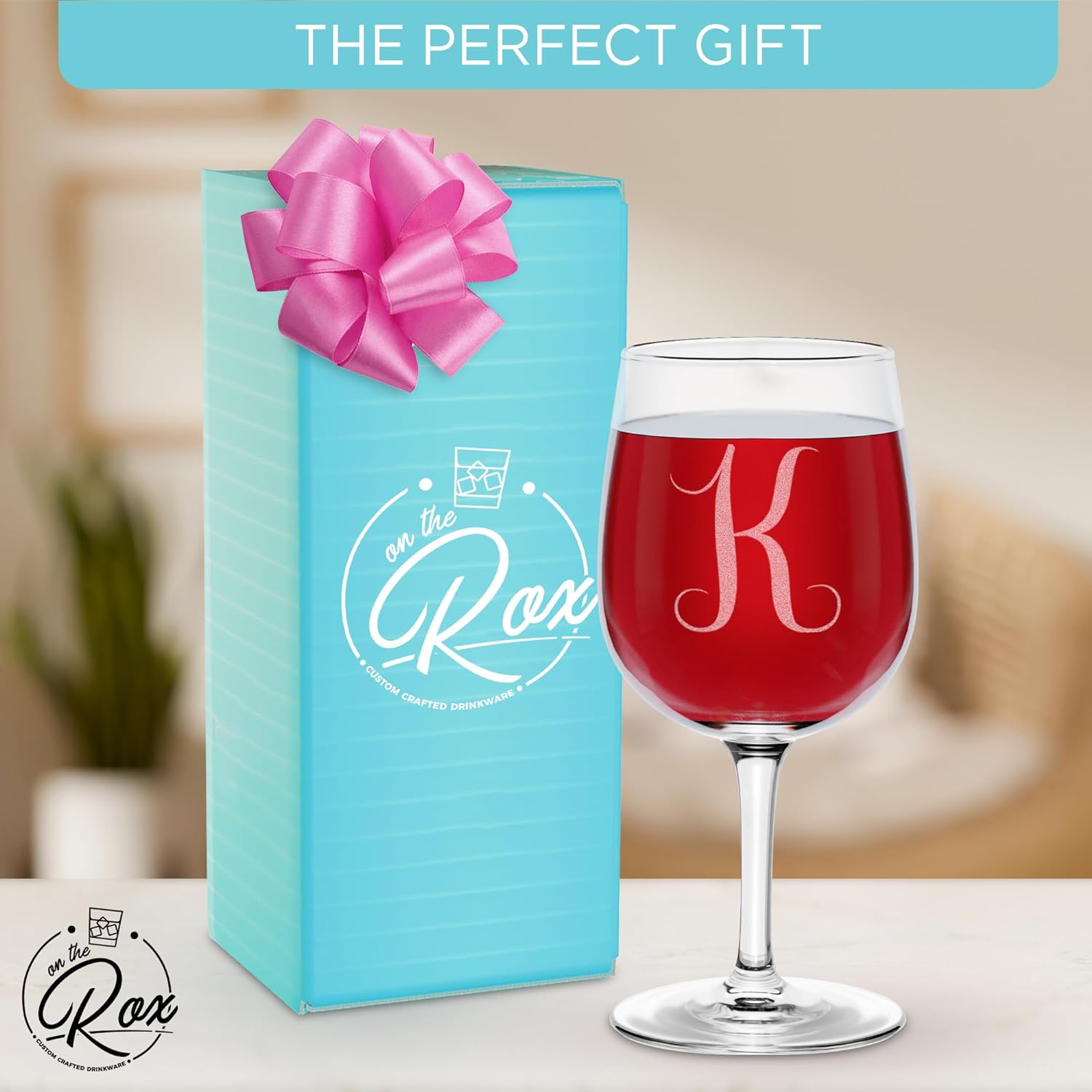 Monogrammed A-Z Wine Gifts for Women - 12.75 oz Engraved Personalized Wine Glass- Funny Wine Lover Monogram Gifts for Women - Unique Wine Glasses Gift Set (K)